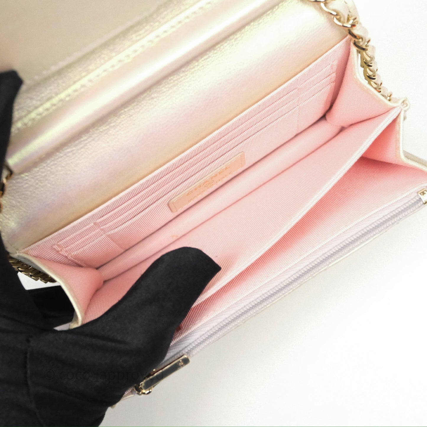 Chanel Quilted Mini Wallet on Chain WOC Iridescent Ivory Gold Hardware