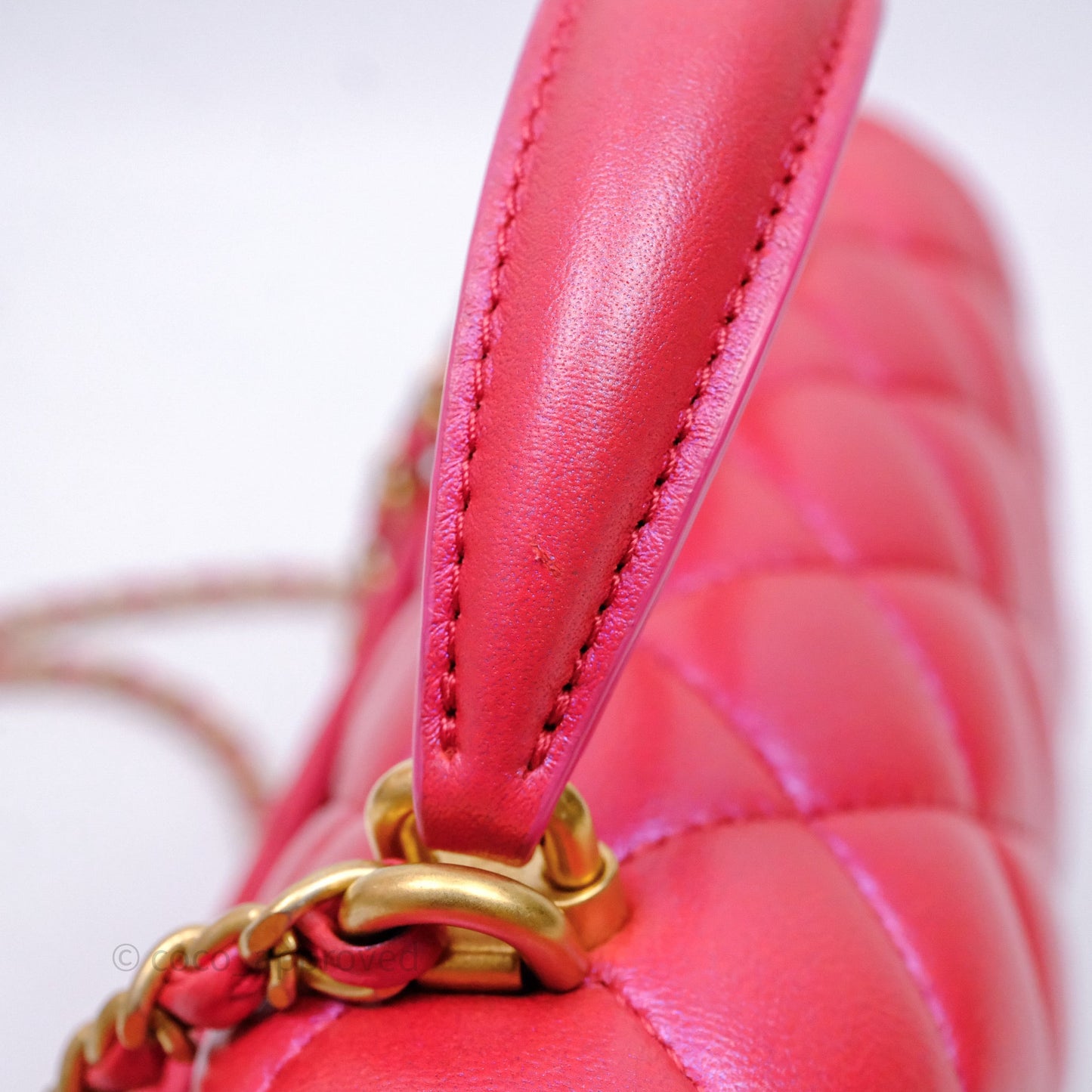Chanel Top Handle Mini Rectangular Flap Bag Iridescent Dark Pink Lambskin Aged Gold Hardware