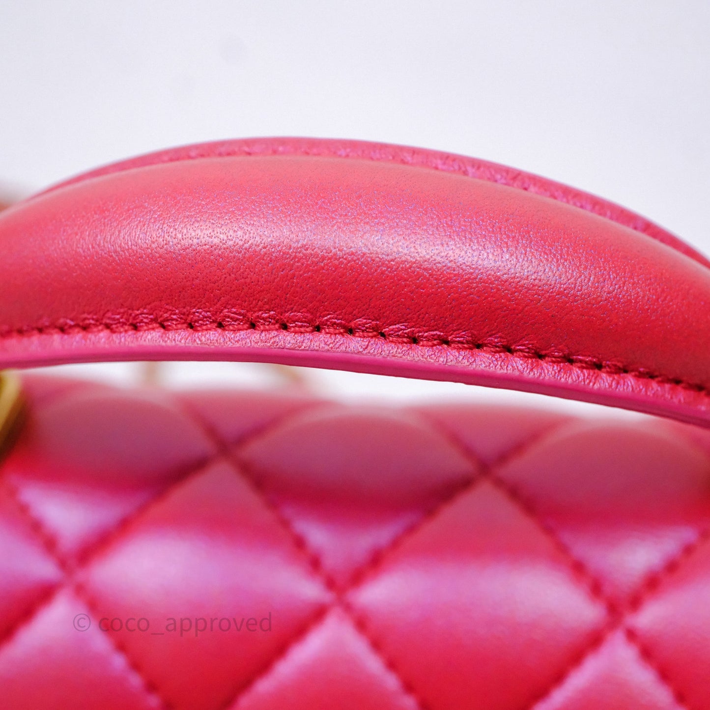 Chanel Top Handle Mini Rectangular Flap Bag Iridescent Dark Pink Lambskin Aged Gold Hardware