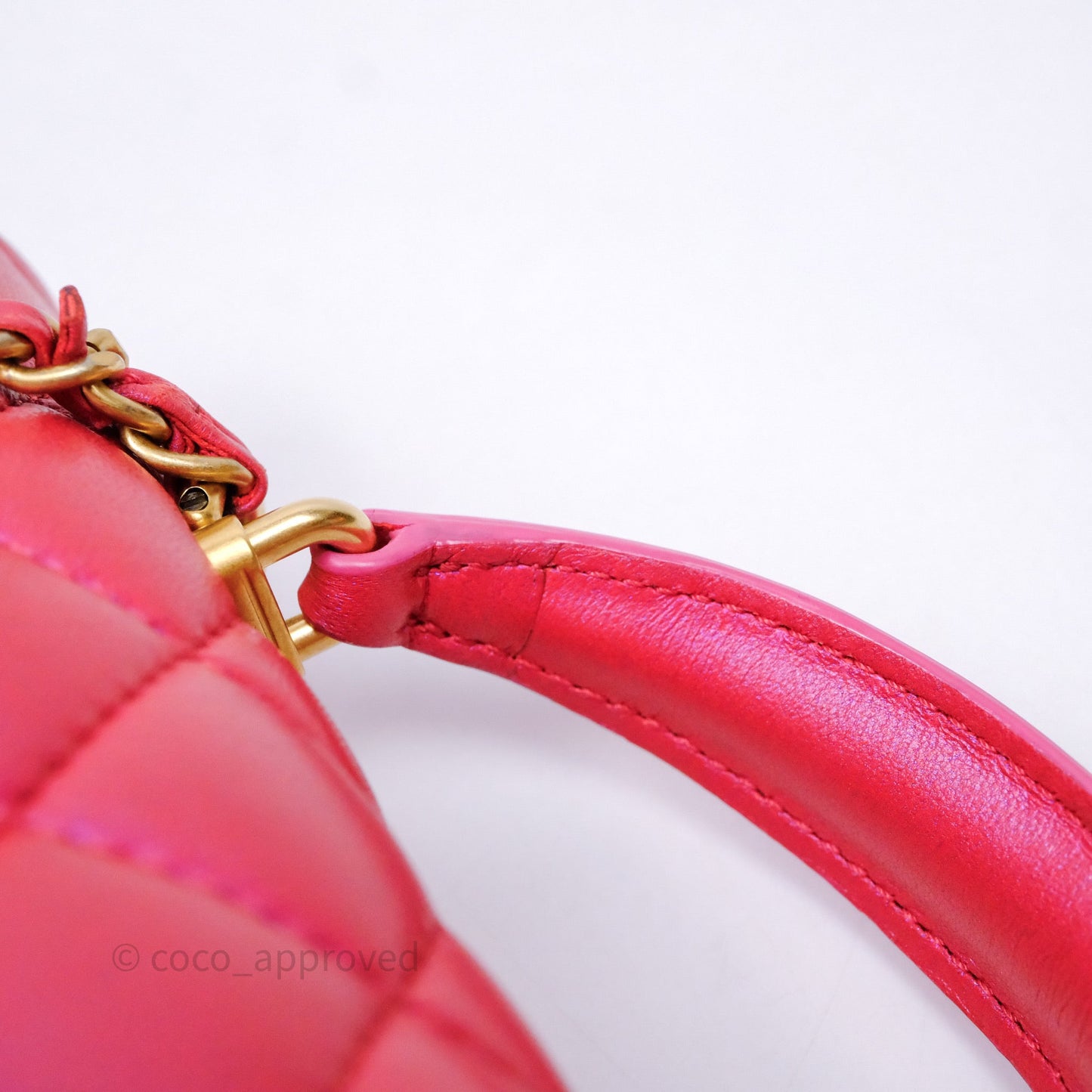 Chanel Top Handle Mini Rectangular Flap Bag Iridescent Dark Pink Lambskin Aged Gold Hardware