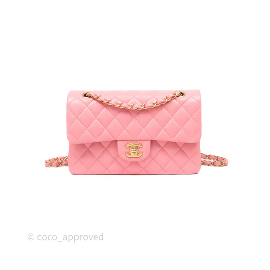Chanel Small Classic Quilted Flap Pink Lambskin Aged Gold Hardware