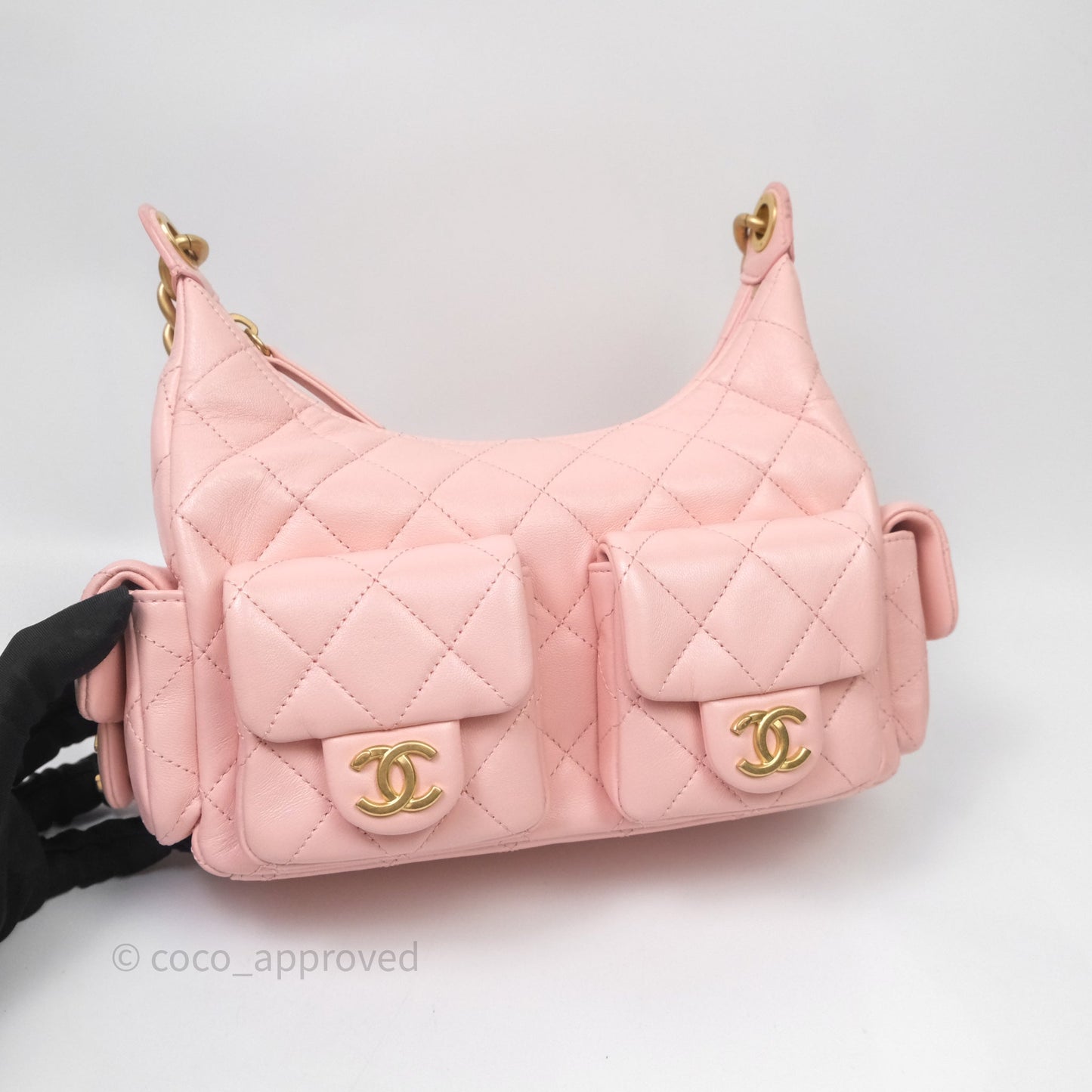 Chanel Small Quilted Trendy Double Pocket Hobo Pink Lambskin Aged Gold Hardware