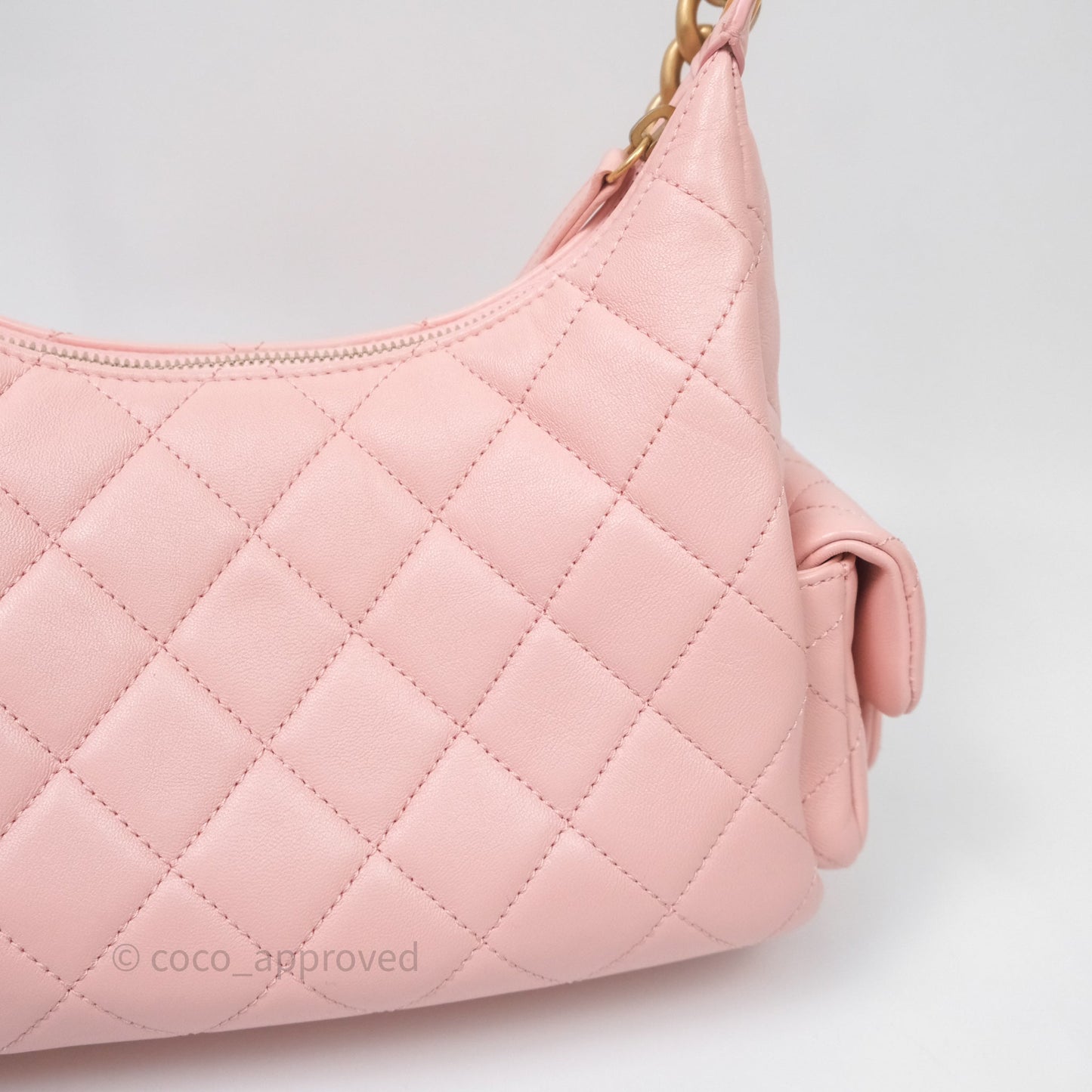 Chanel Small Quilted Trendy Double Pocket Hobo Pink Lambskin Aged Gold Hardware