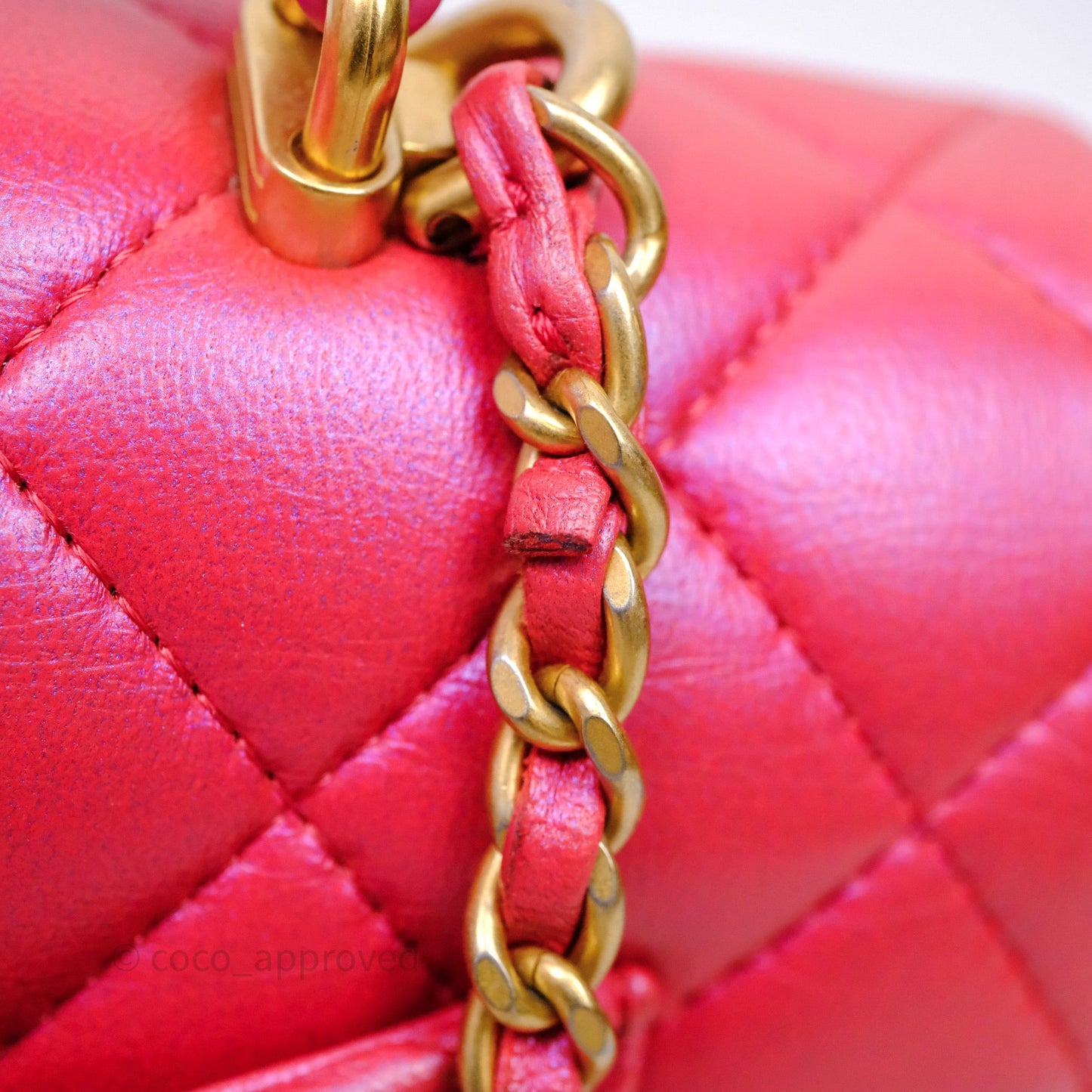 Chanel Top Handle Mini Rectangular Flap Bag Iridescent Dark Pink Lambskin Aged Gold Hardware