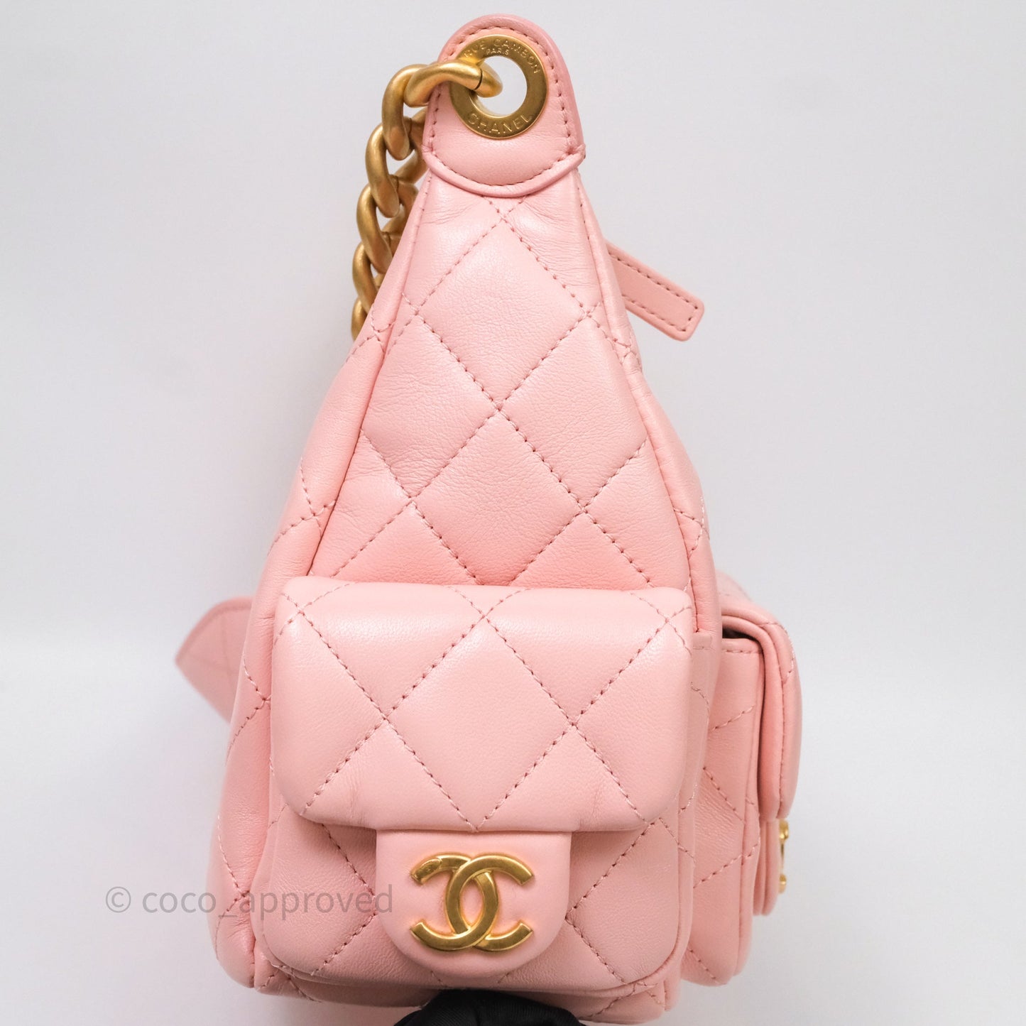 Chanel Small Quilted Trendy Double Pocket Hobo Pink Lambskin Aged Gold Hardware