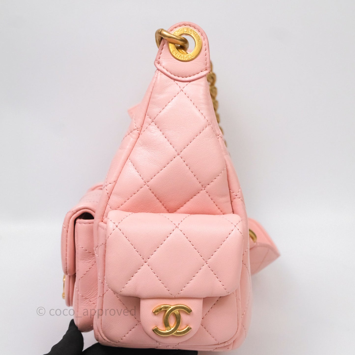 Chanel Small Quilted Trendy Double Pocket Hobo Pink Lambskin Aged Gold Hardware