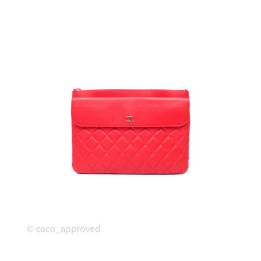 Chanel Flap O Case Clutch Red Lambskin Gold Hardware