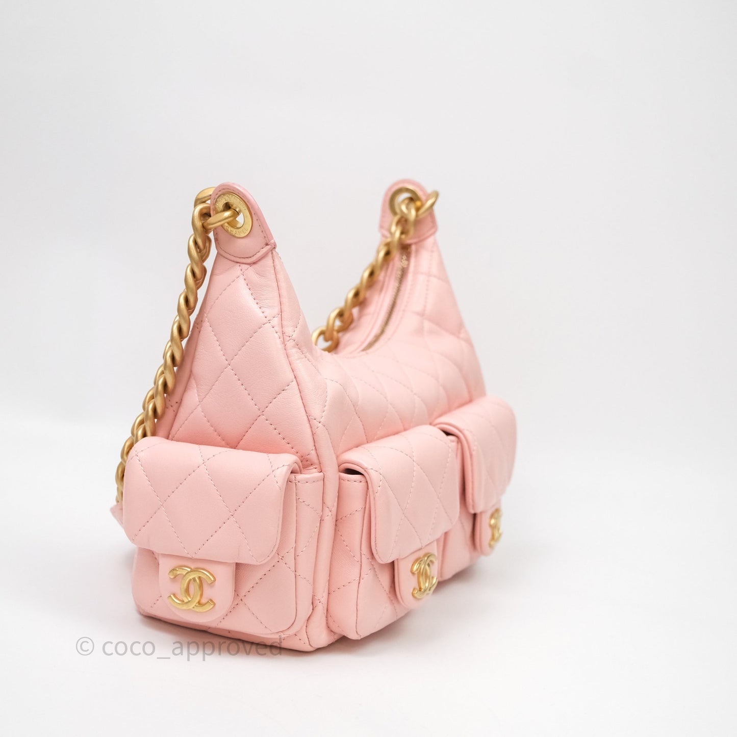 Chanel Small Quilted Trendy Double Pocket Hobo Pink Lambskin Aged Gold Hardware
