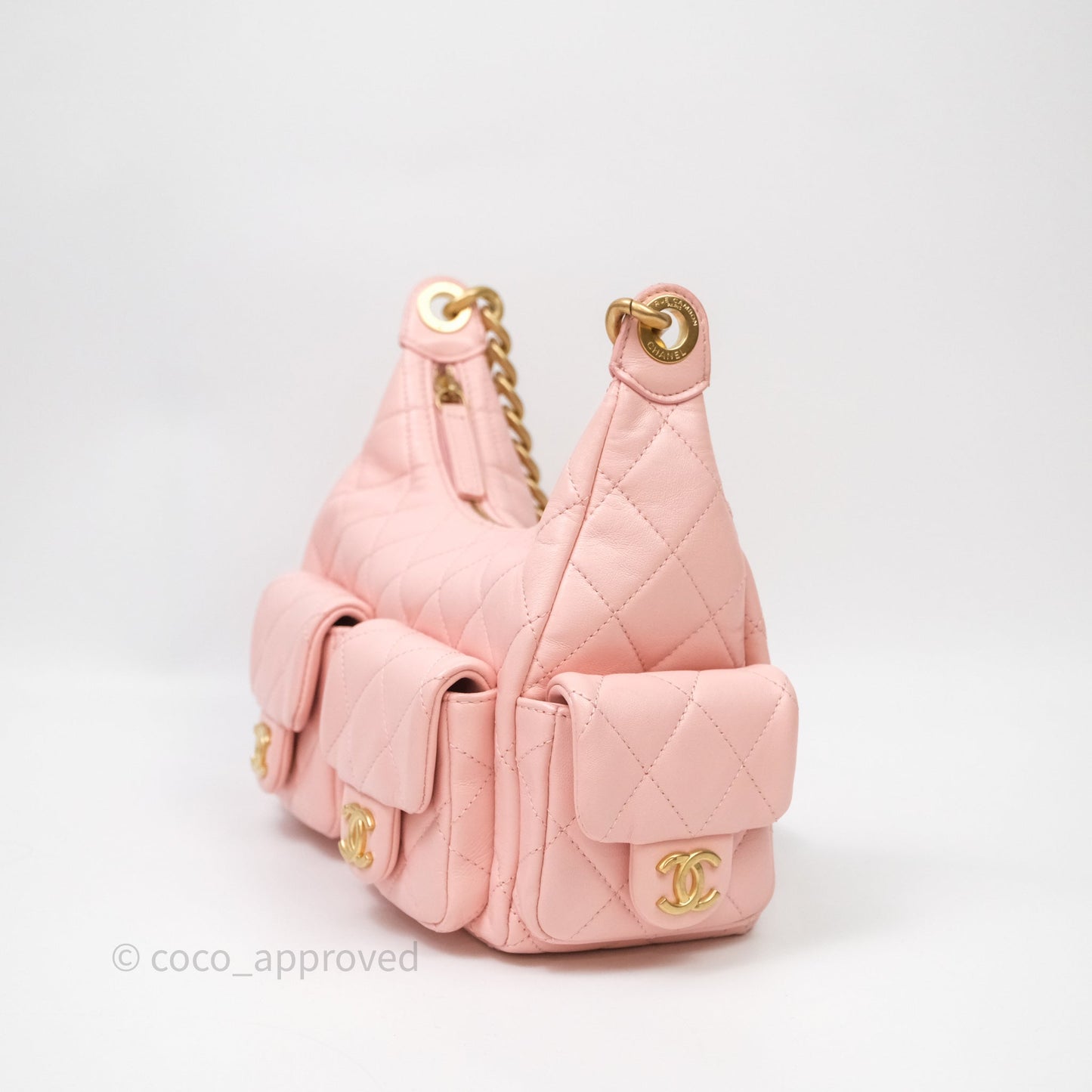 Chanel Small Quilted Trendy Double Pocket Hobo Pink Lambskin Aged Gold Hardware