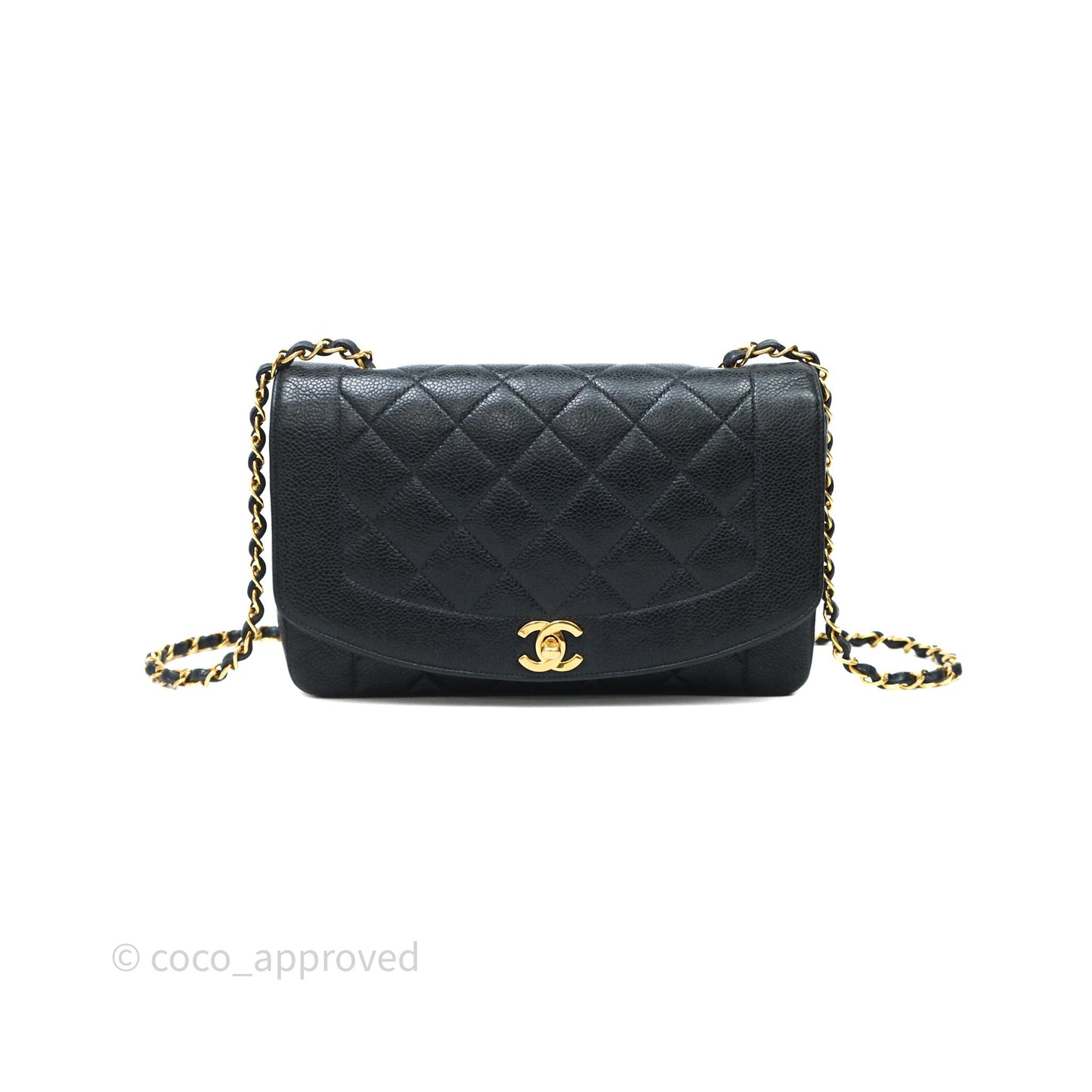 Chanel Vintage Medium Classic Diana Flap Bag Black Caviar 24K Gold Hardware