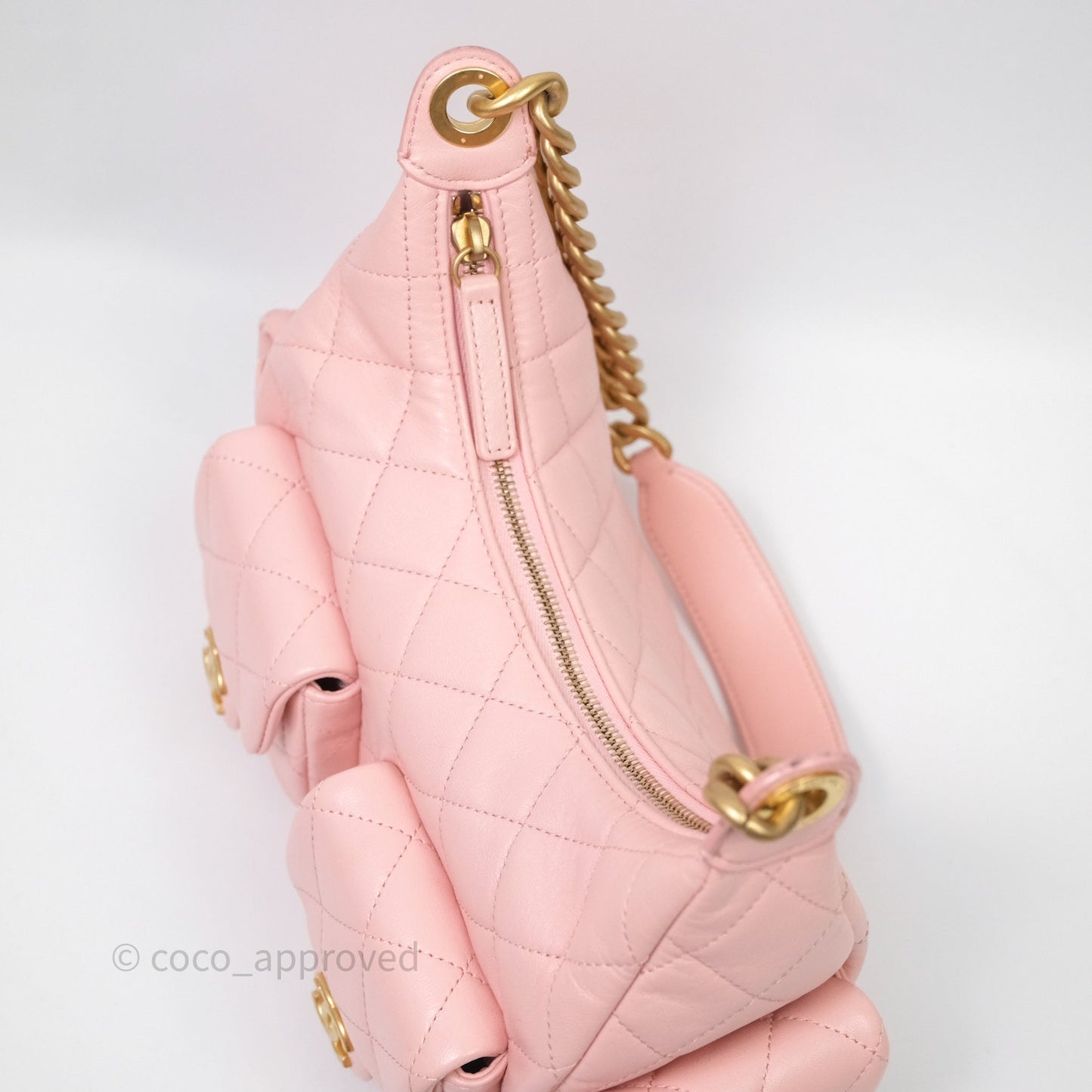 Chanel Small Quilted Trendy Double Pocket Hobo Pink Lambskin Aged Gold Hardware