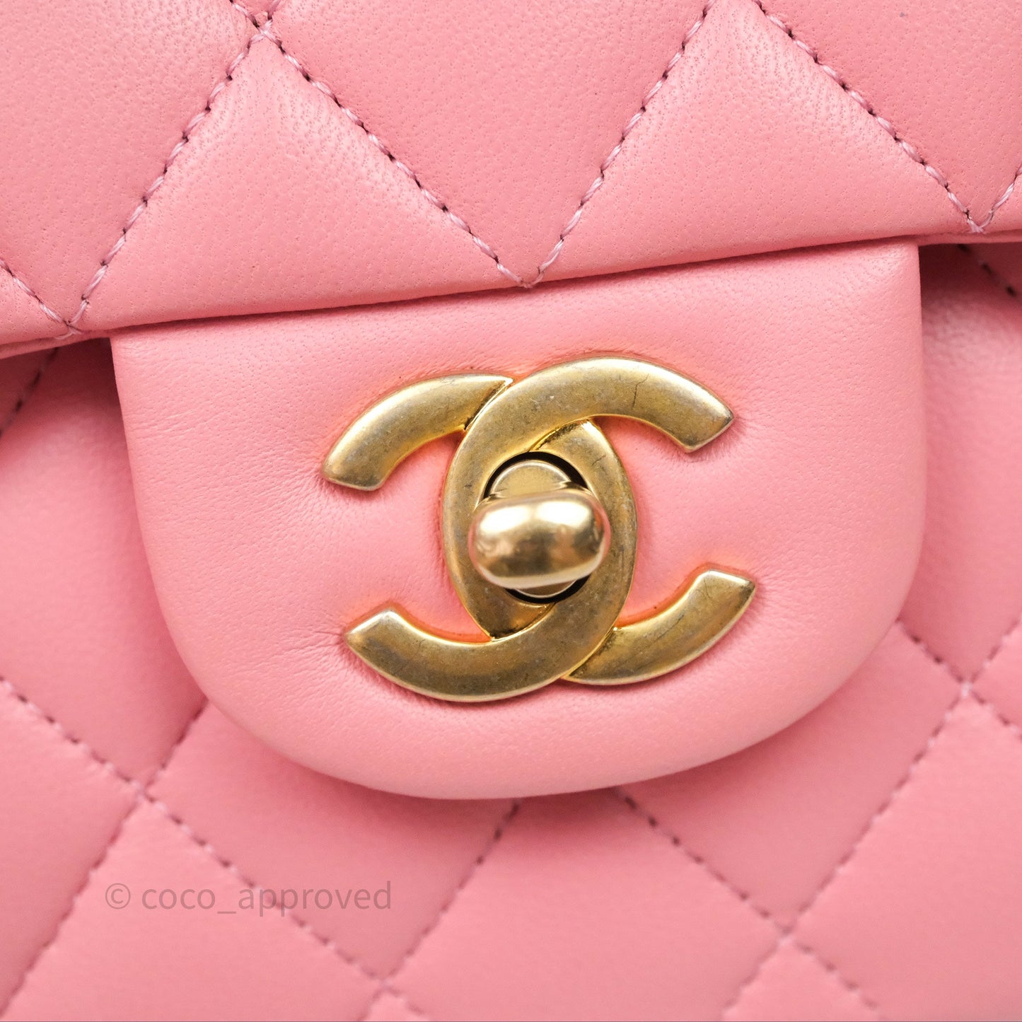 Chanel Small Classic Quilted Flap Pink Lambskin Aged Gold Hardware
