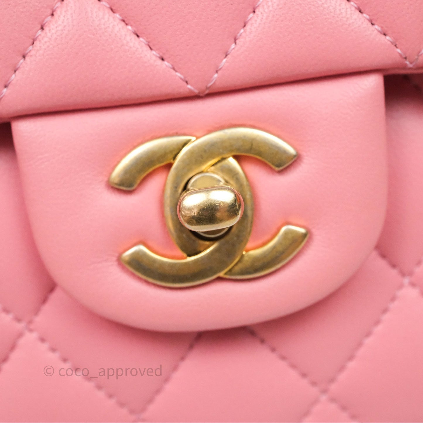 Chanel Small Classic Quilted Flap Pink Lambskin Aged Gold Hardware