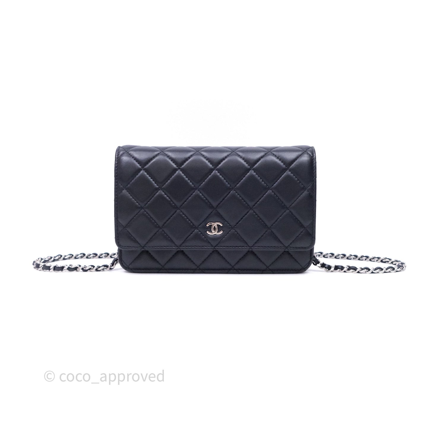 Chanel Quilted Classic Wallet on Chain WOC Black Lambskin Silver Hardware