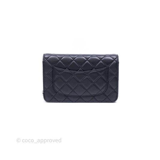 Chanel Quilted Classic Wallet on Chain WOC Black Lambskin Silver Hardware