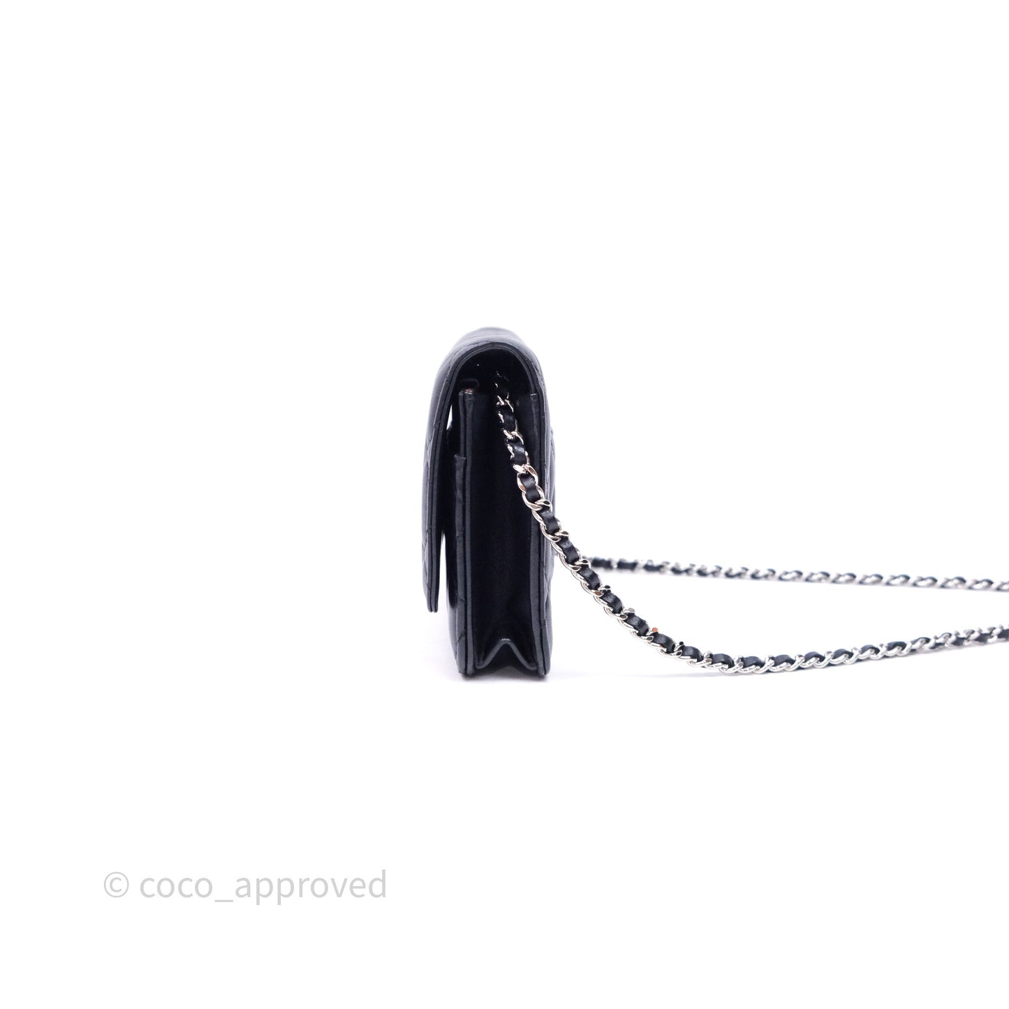 Chanel Quilted Classic Wallet on Chain WOC Black Lambskin Silver Hardware