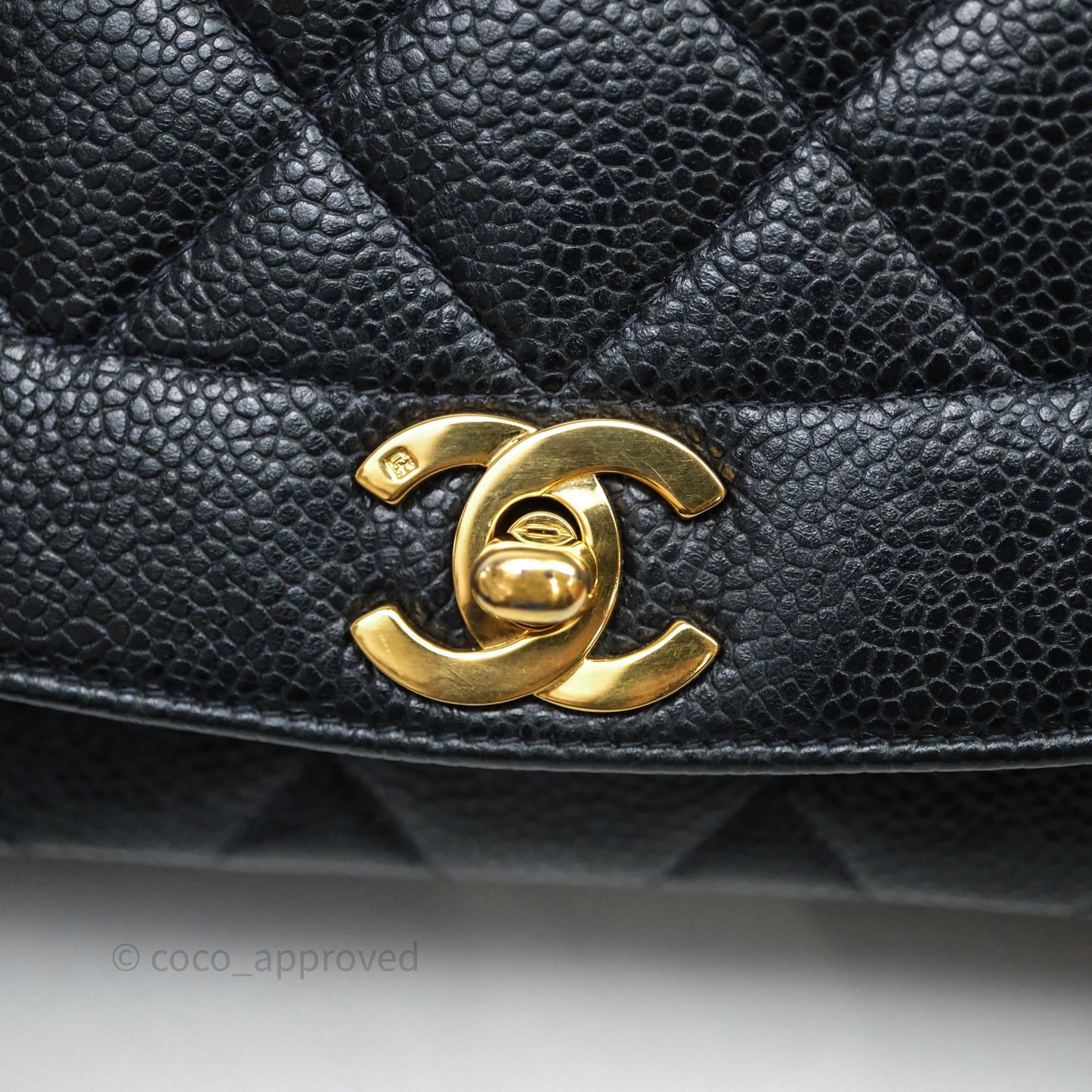 Chanel Vintage Medium Classic Diana Flap Bag Black Caviar 24K Gold Hardware
