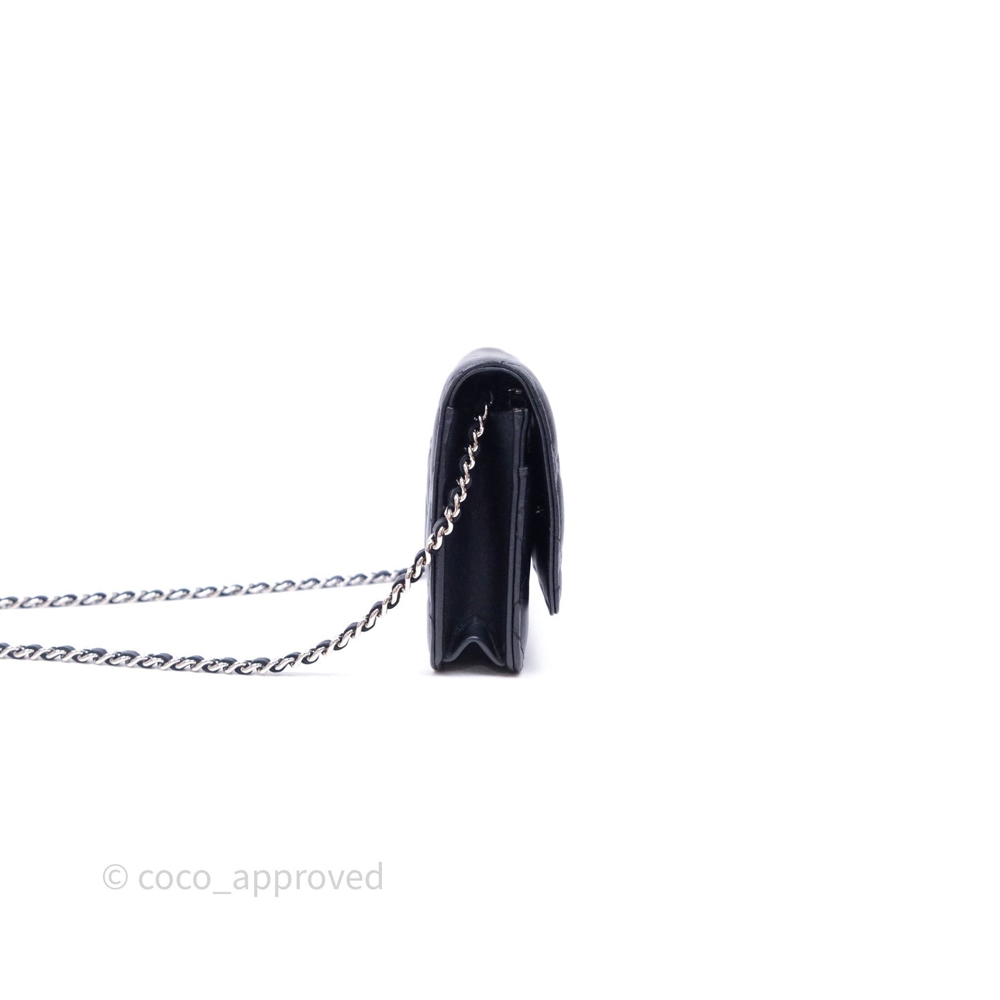 Chanel Quilted Classic Wallet on Chain WOC Black Lambskin Silver Hardware