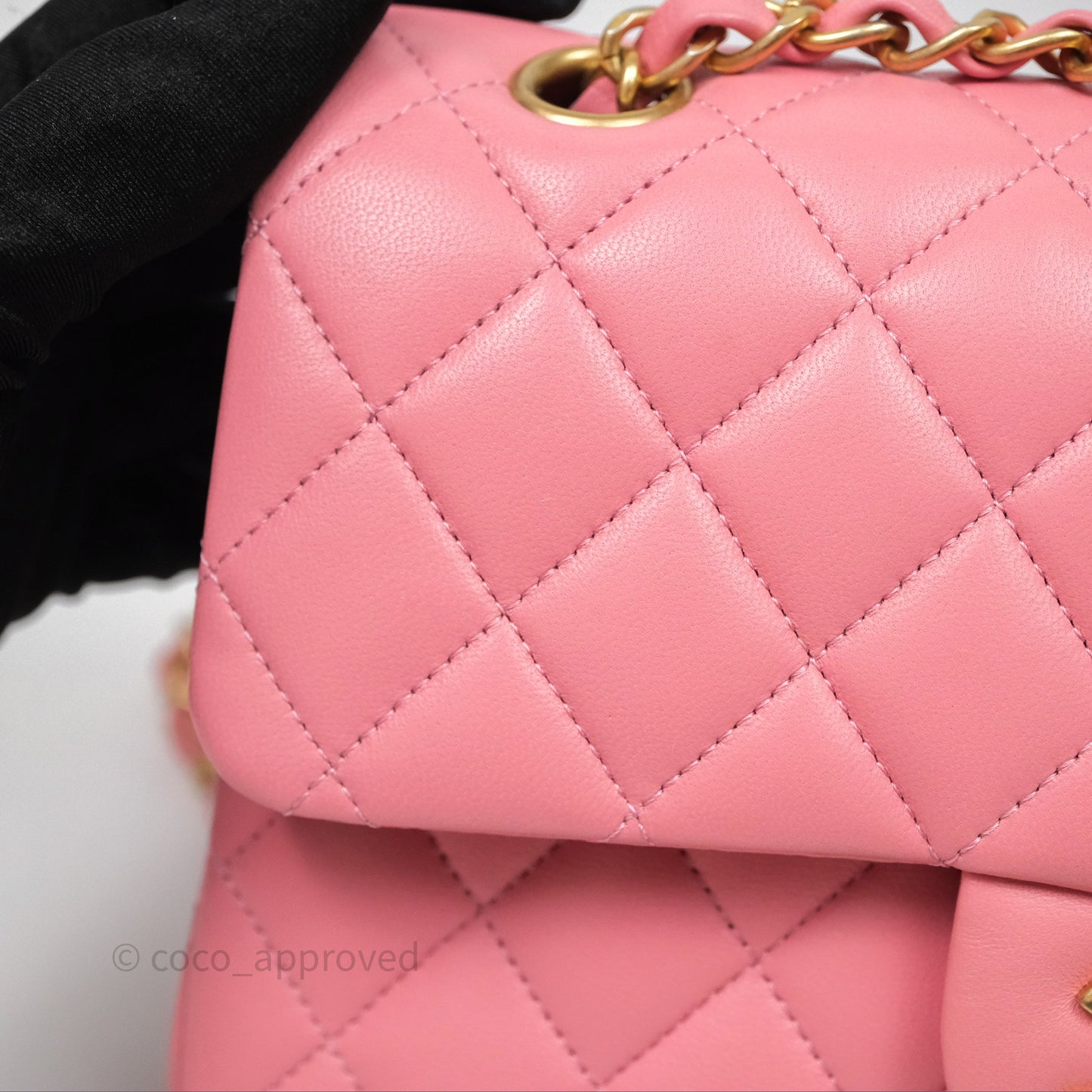 Chanel Small Classic Quilted Flap Pink Lambskin Aged Gold Hardware