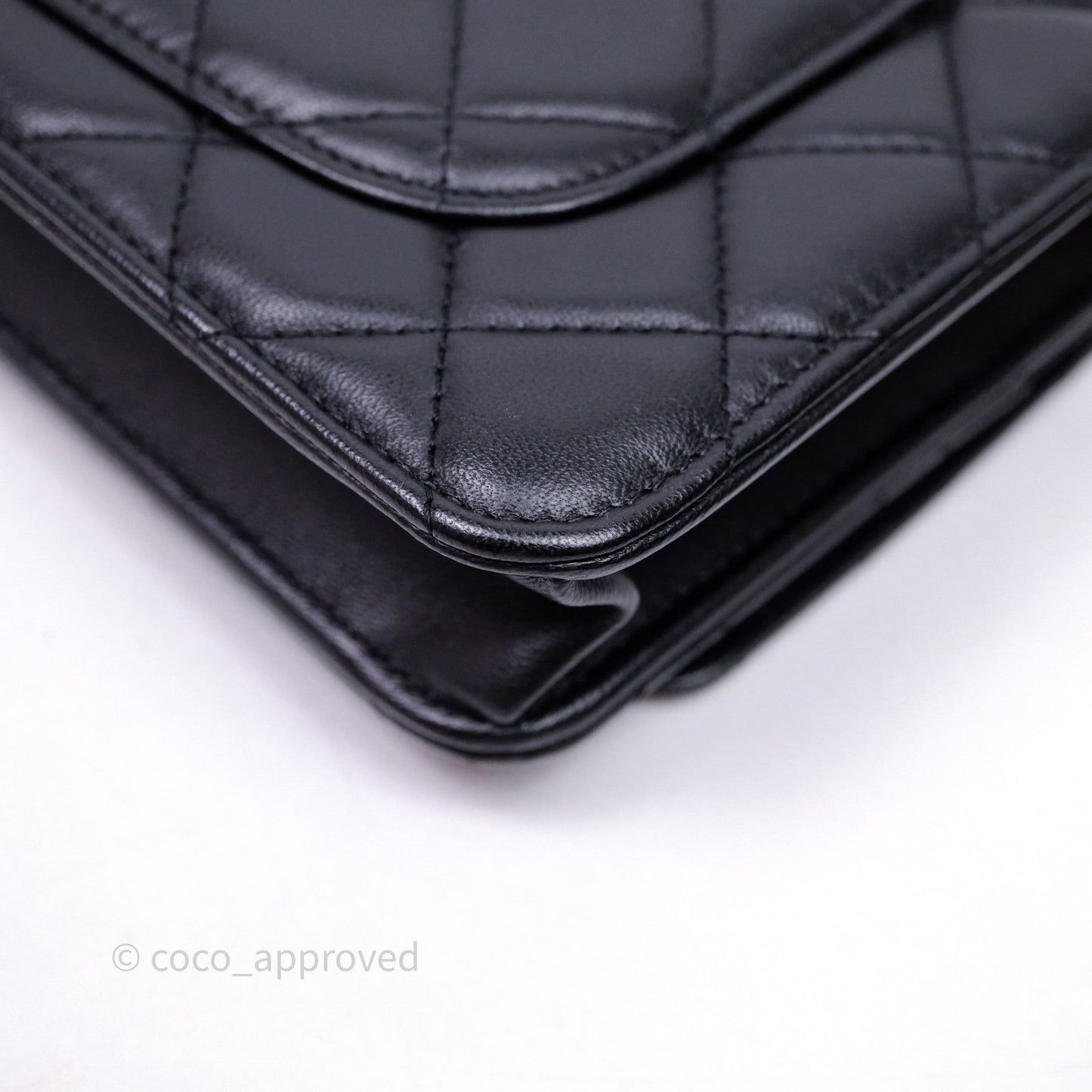 Chanel Quilted Classic Wallet on Chain WOC Black Lambskin Silver Hardware