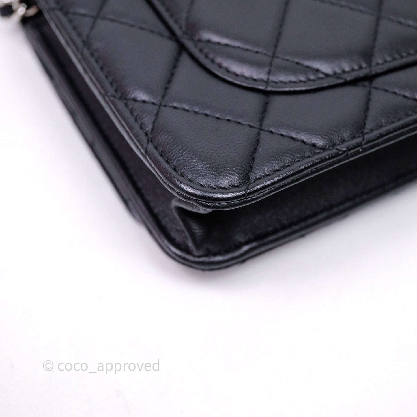 Chanel Quilted Classic Wallet on Chain WOC Black Lambskin Silver Hardware
