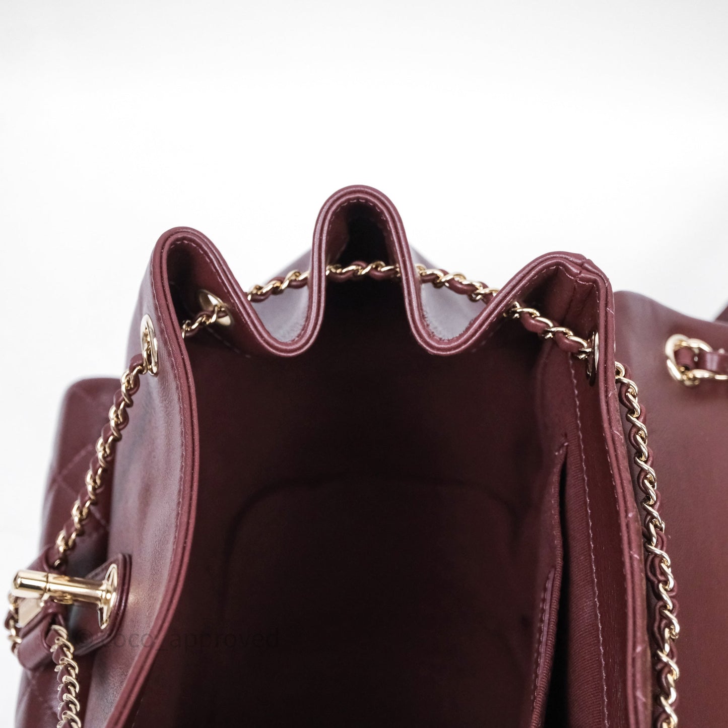 Chanel Quilted Large Duma Drawstring Backpack Bordeaux Calfskin Light Gold Hardware