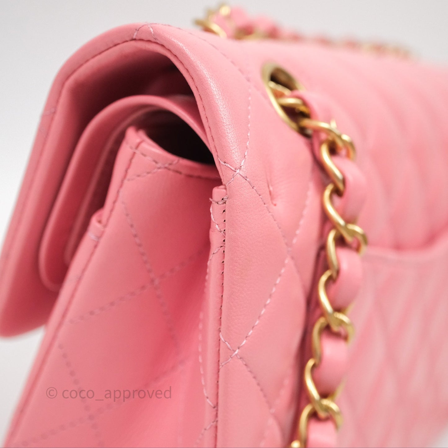 Chanel Small Classic Quilted Flap Pink Lambskin Aged Gold Hardware