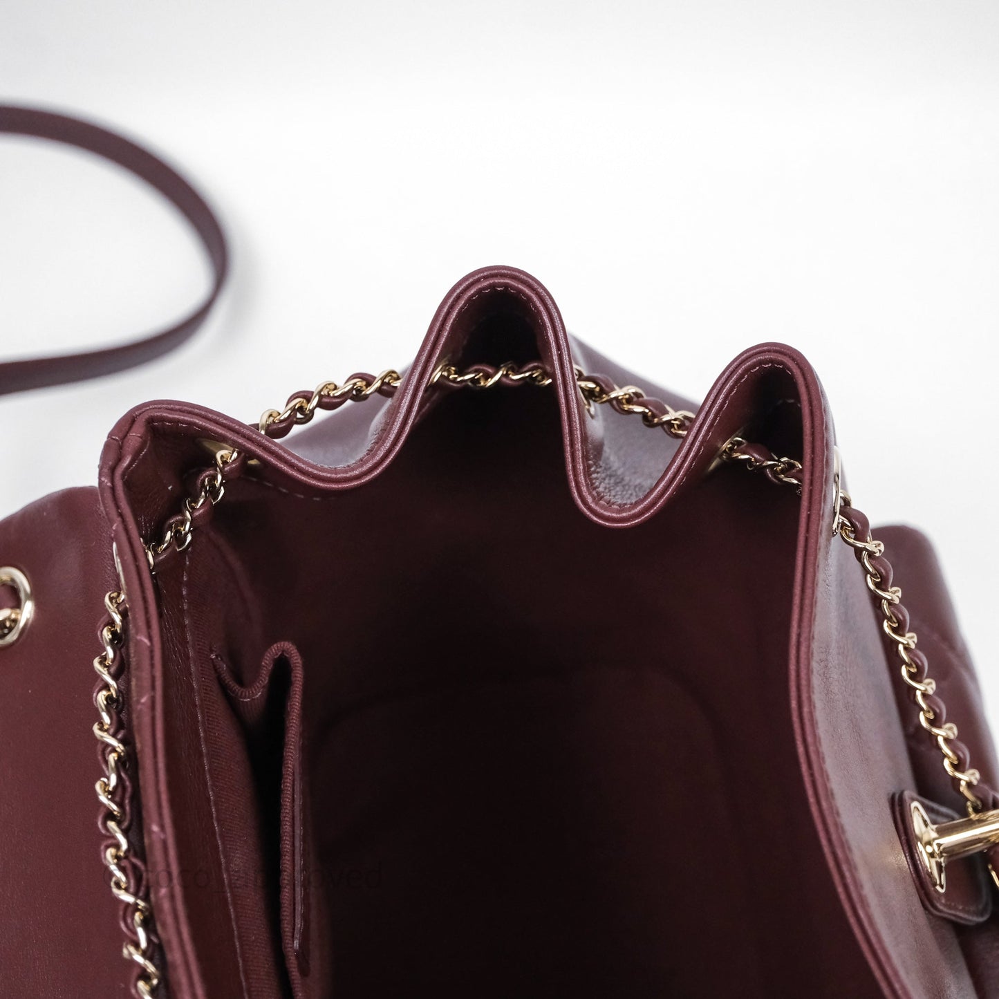Chanel Quilted Large Duma Drawstring Backpack Bordeaux Calfskin Light Gold Hardware