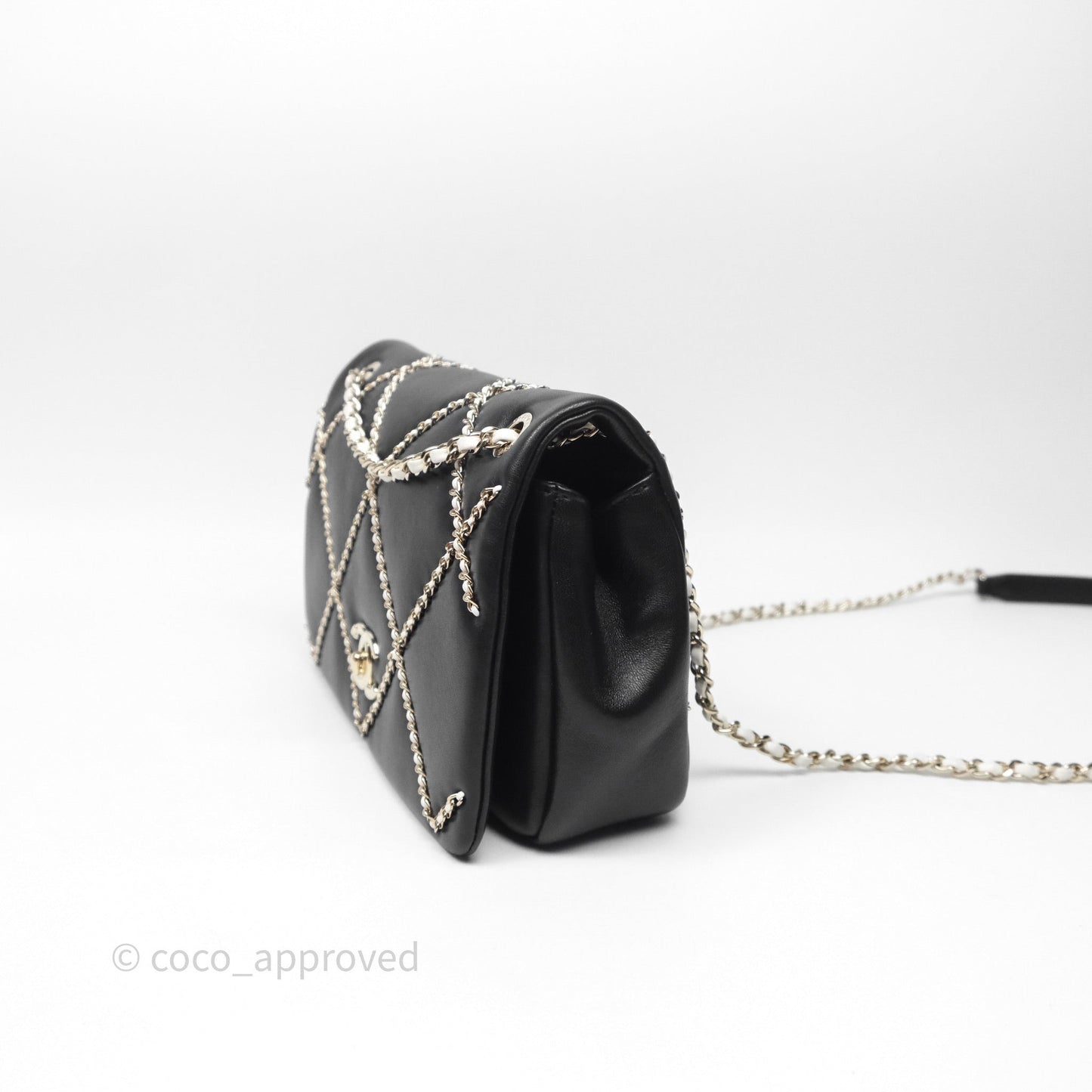 Chanel Small Entwined Chain Flap Black Lambskin Gold Hardware