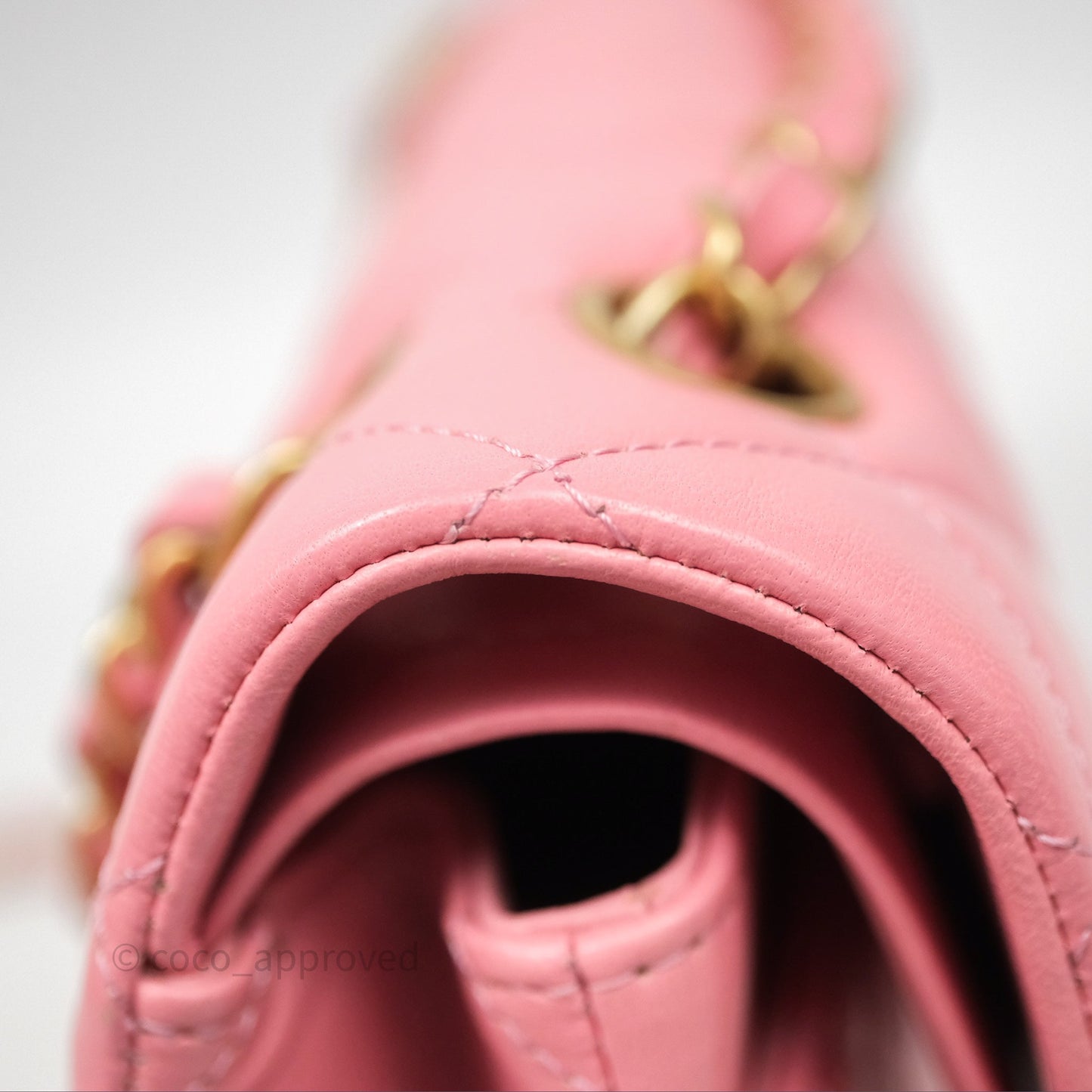 Chanel Small Classic Quilted Flap Pink Lambskin Aged Gold Hardware