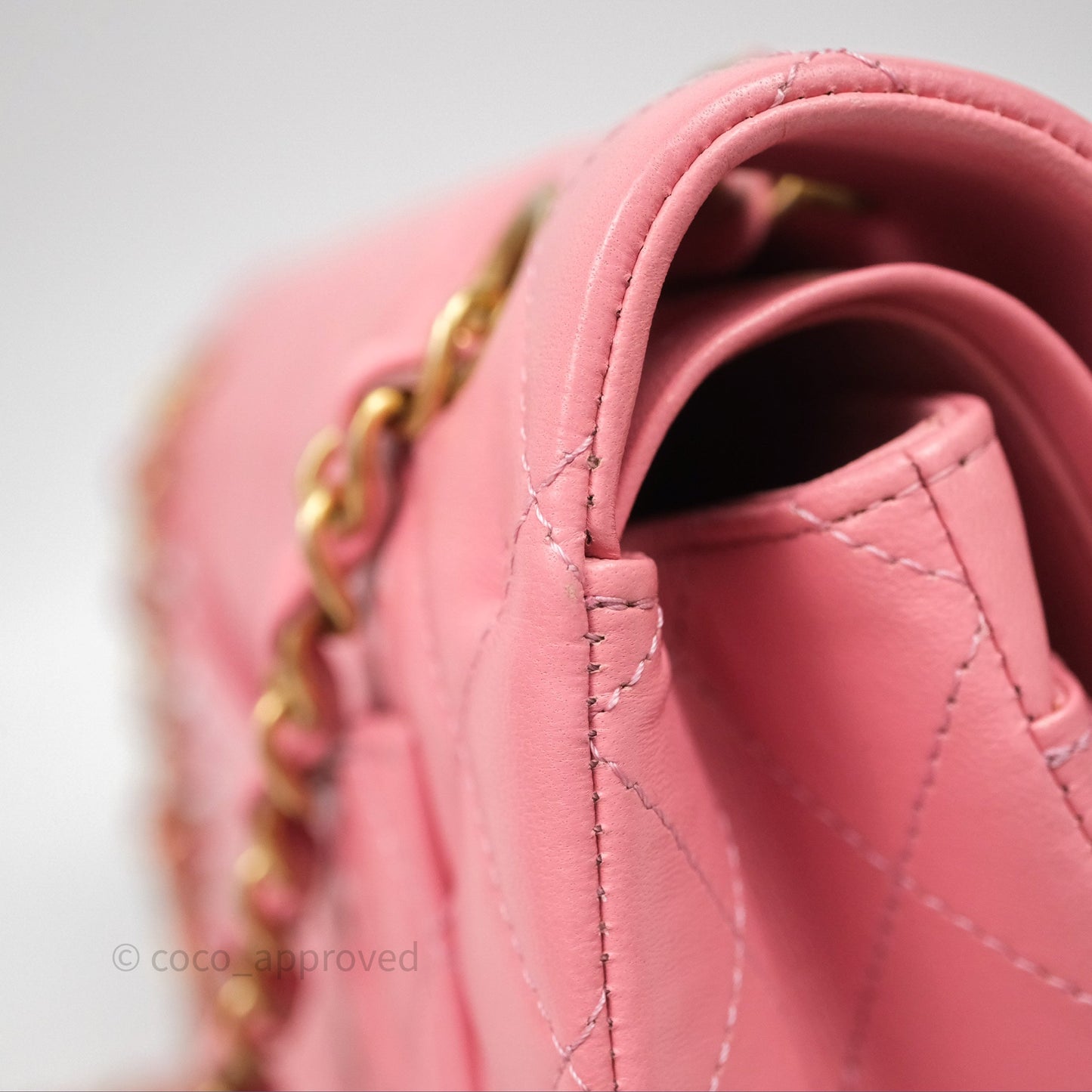 Chanel Small Classic Quilted Flap Pink Lambskin Aged Gold Hardware
