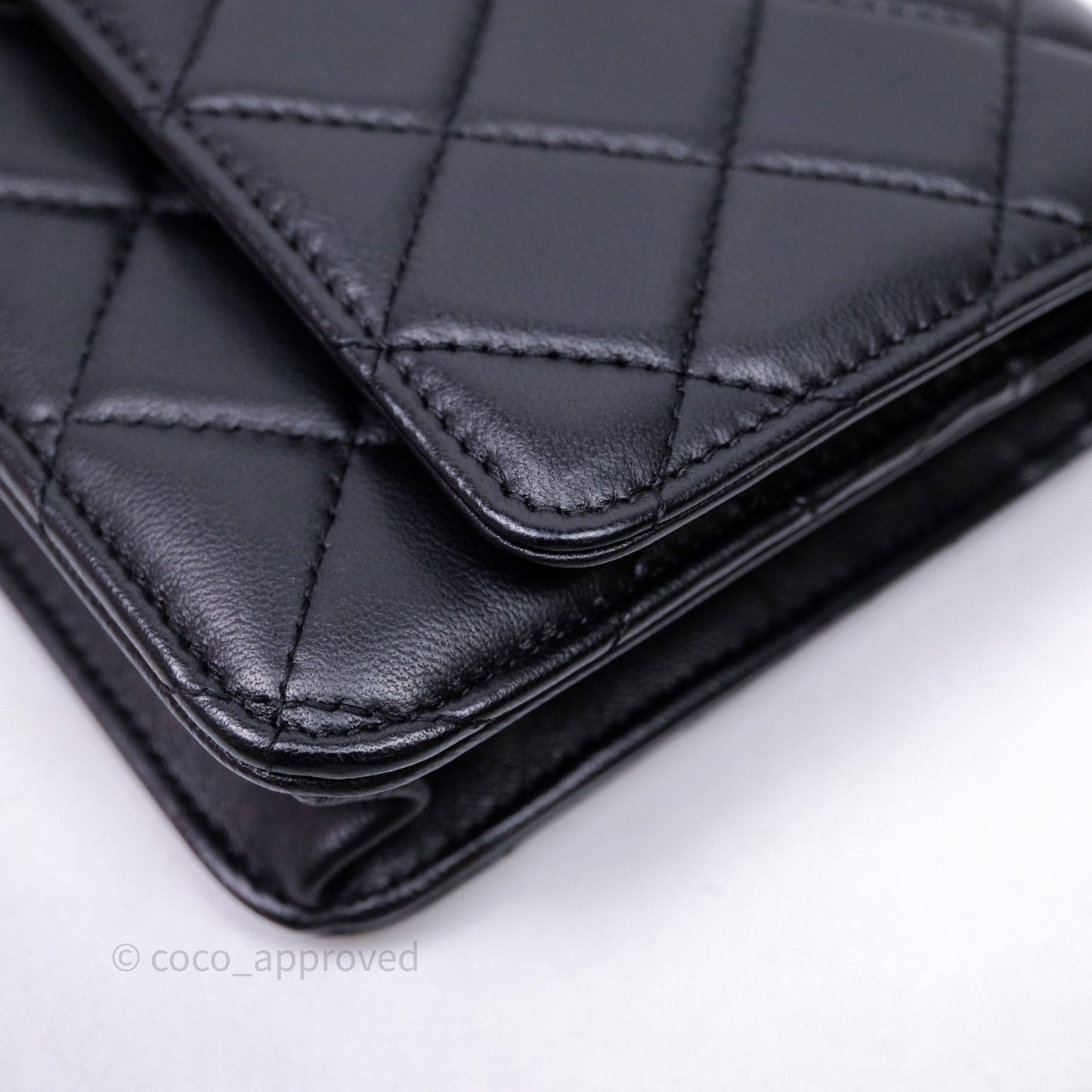 Chanel Quilted Classic Wallet on Chain WOC Black Lambskin Silver Hardware