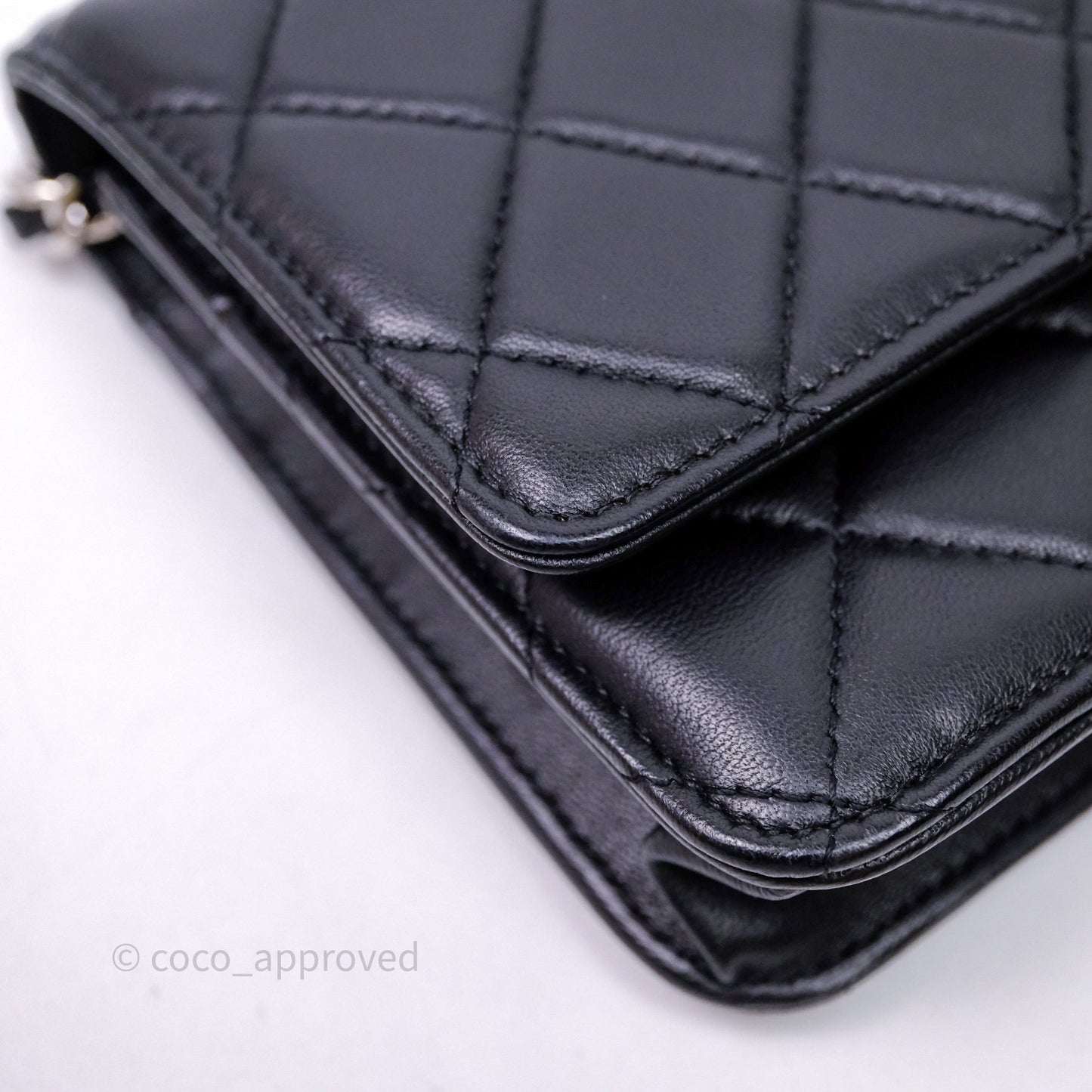 Chanel Quilted Classic Wallet on Chain WOC Black Lambskin Silver Hardware