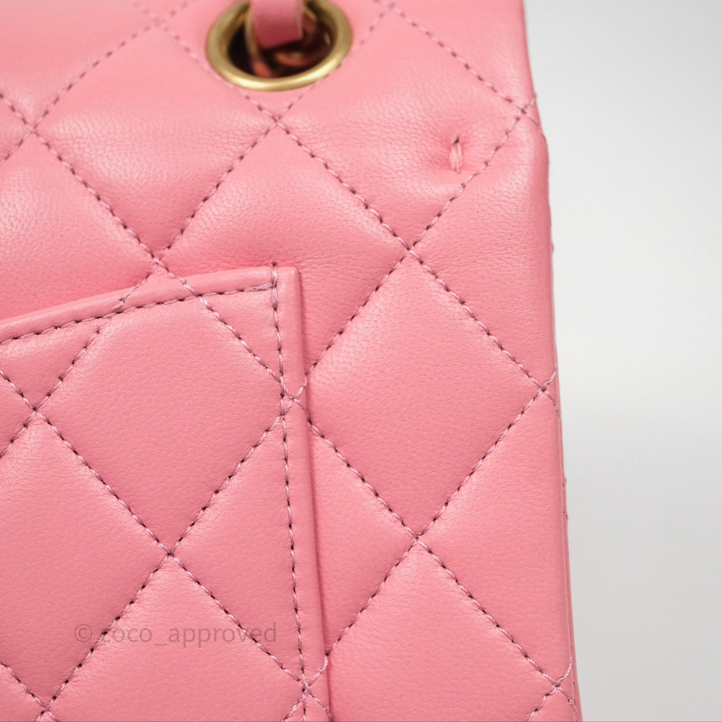 Chanel Small Classic Quilted Flap Pink Lambskin Aged Gold Hardware