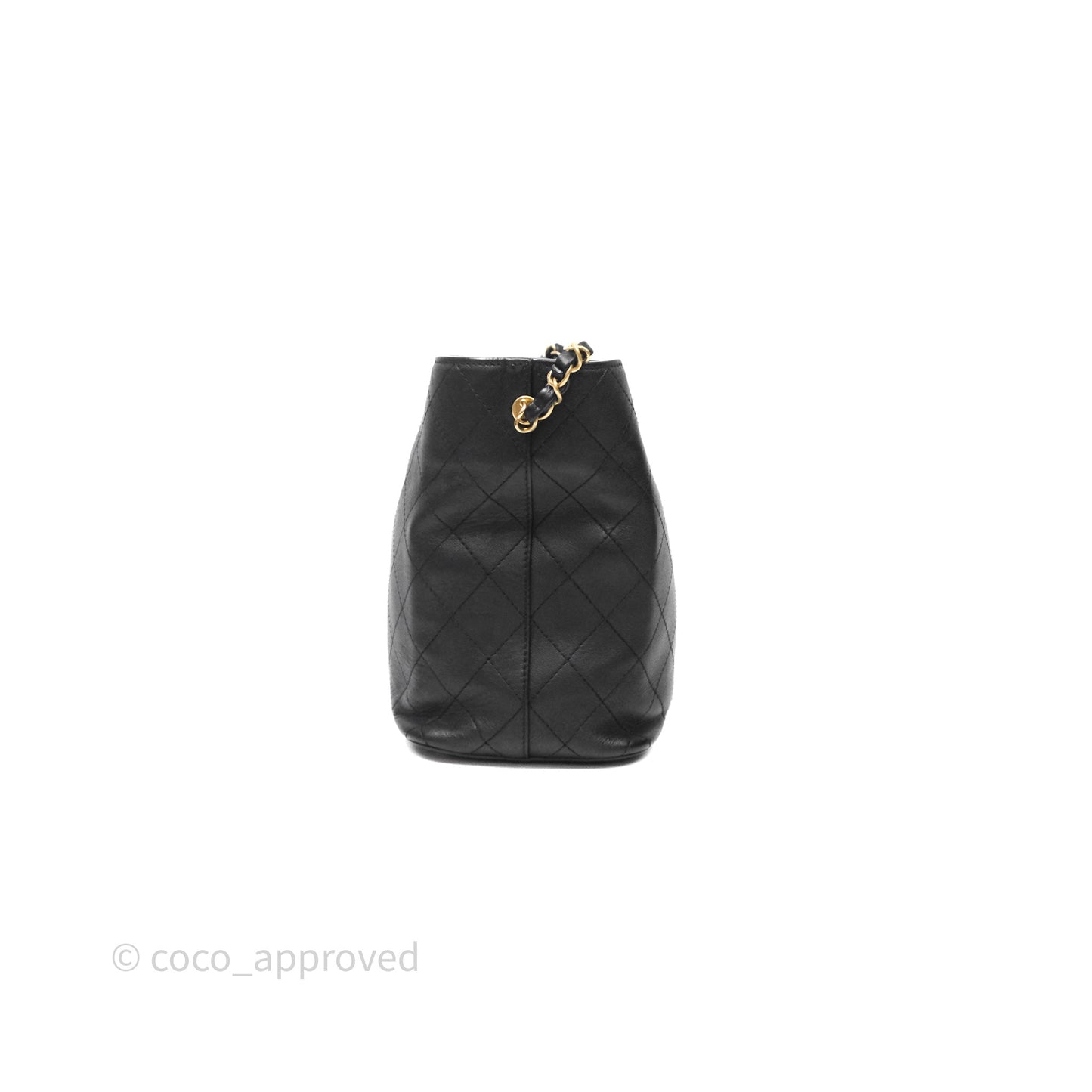 Chanel Quilted Drawstring Bucket Bag Black Calfskin Aged Gold Hardware