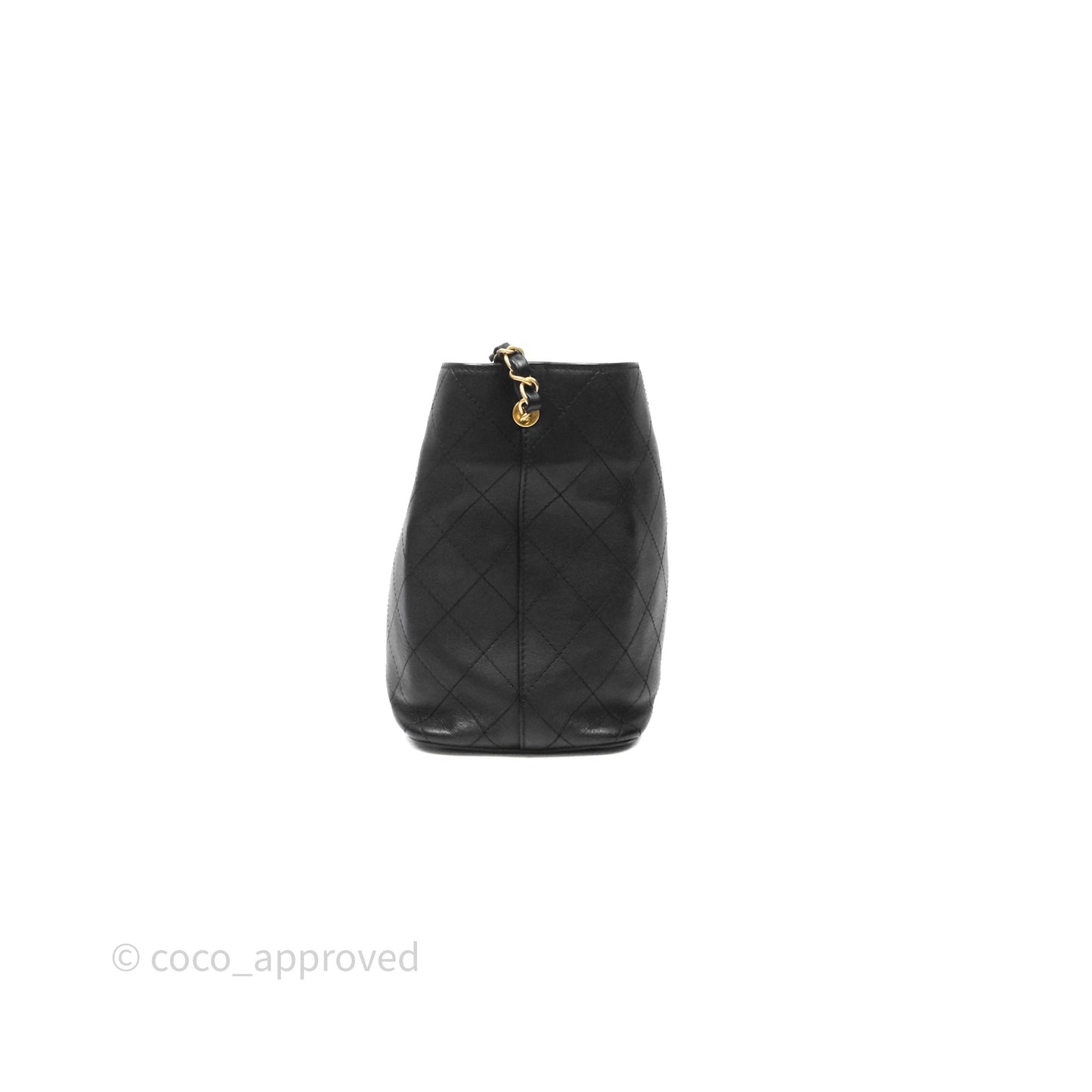 Chanel Quilted Drawstring Bucket Bag Black Calfskin Aged Gold Hardware