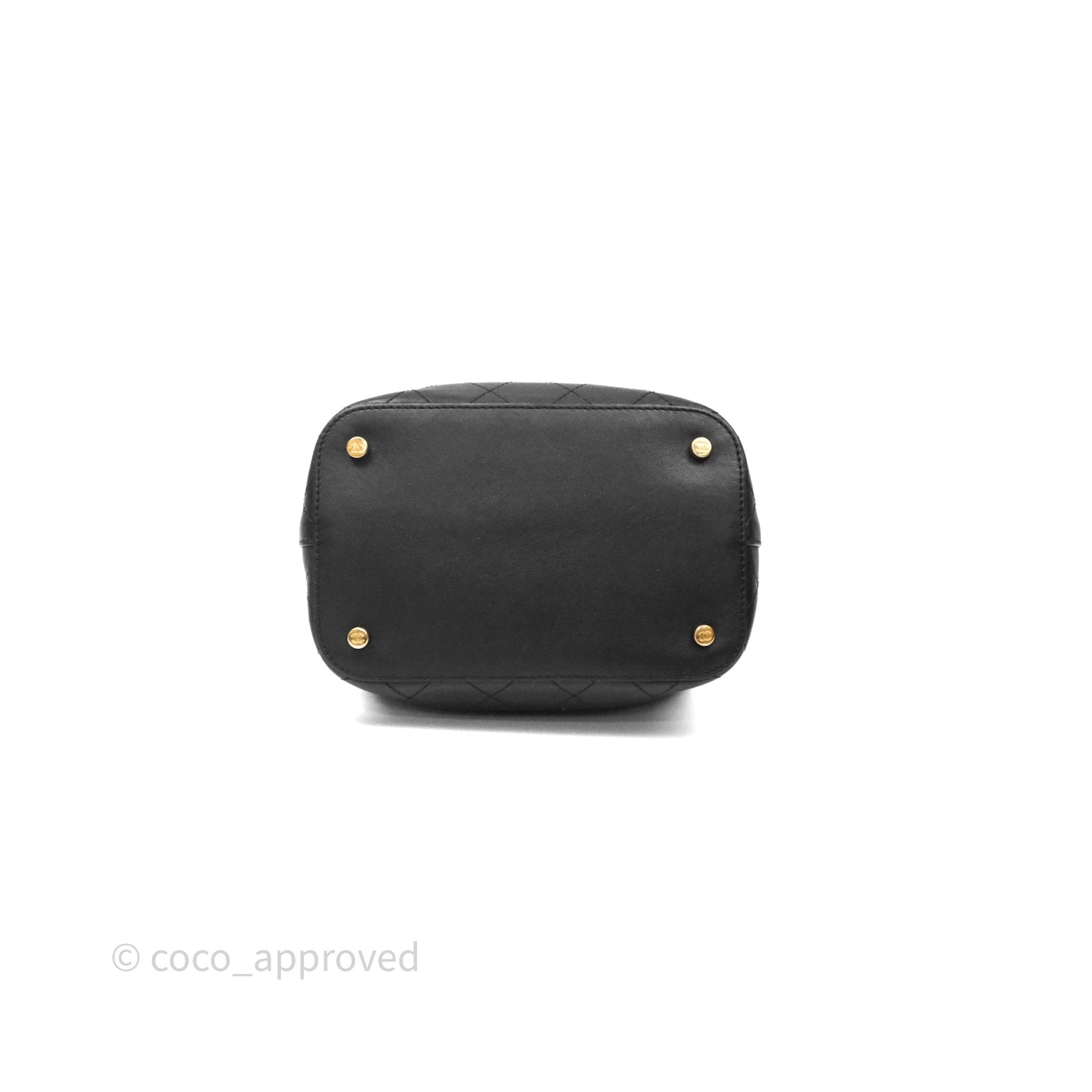 Chanel Quilted Drawstring Bucket Bag Black Calfskin Aged Gold Hardware