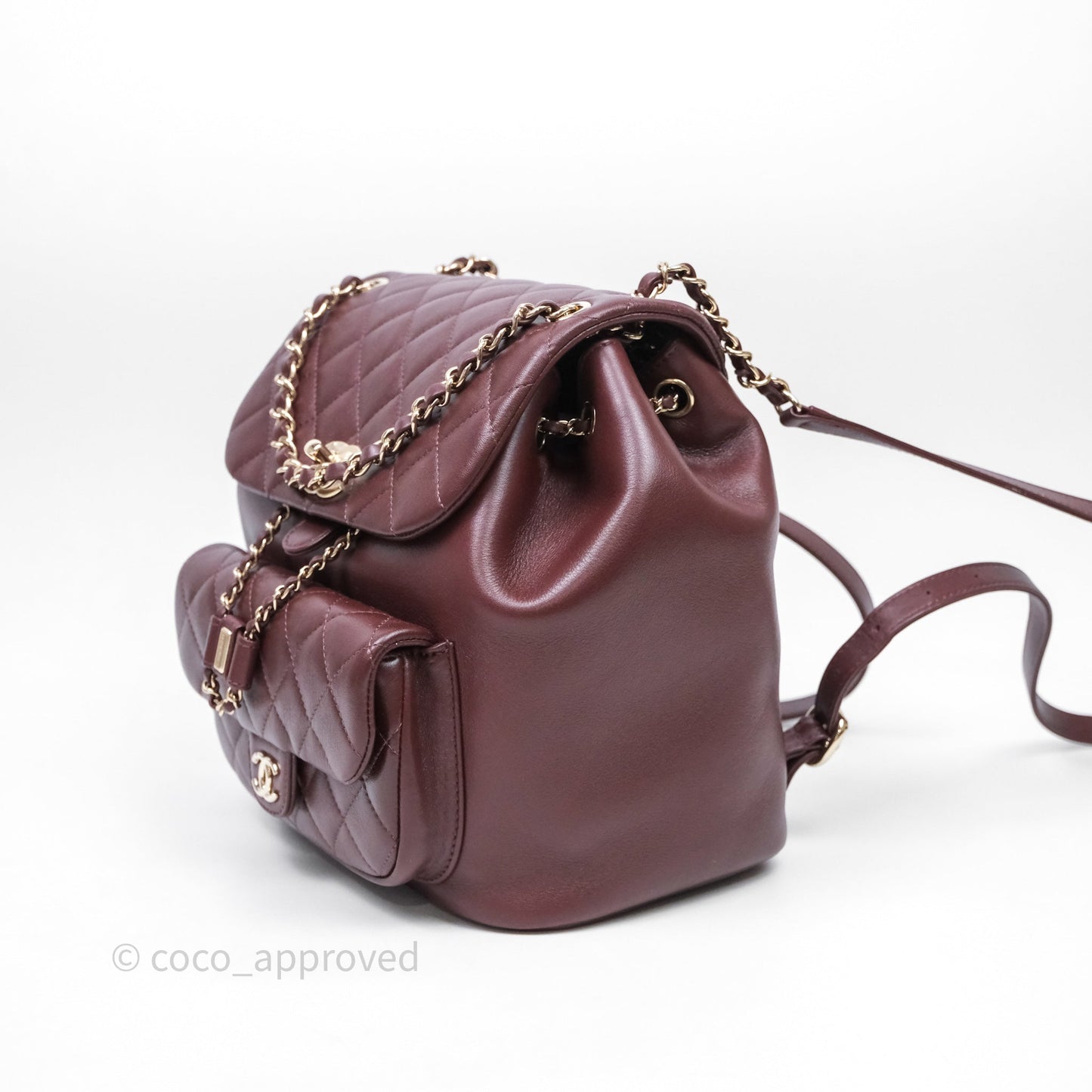Chanel Quilted Large Duma Drawstring Backpack Bordeaux Calfskin Light Gold Hardware
