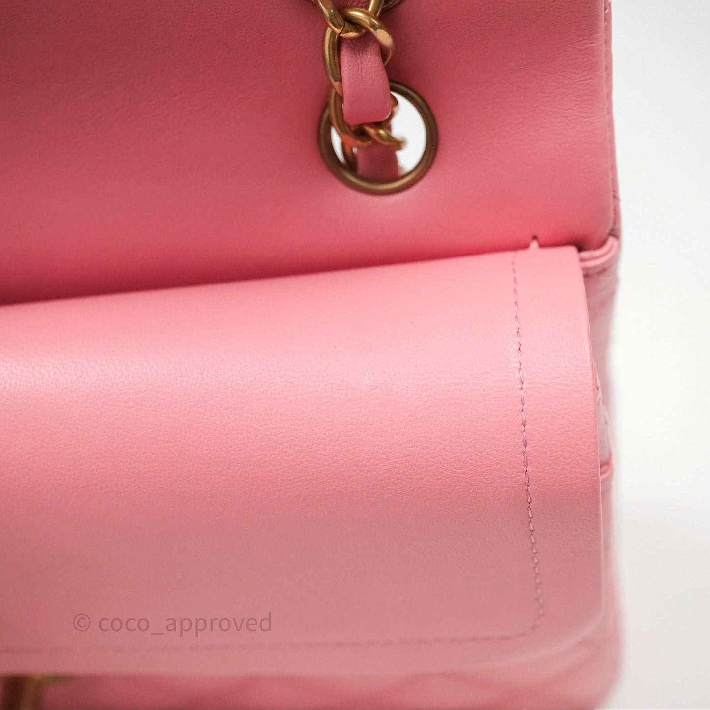 Chanel Small Classic Quilted Flap Pink Lambskin Aged Gold Hardware