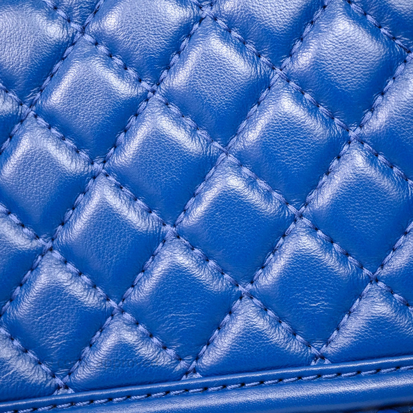 Chanel Quilted Medium Boy With Handle Blue Calfskin Aged Gold Hardware