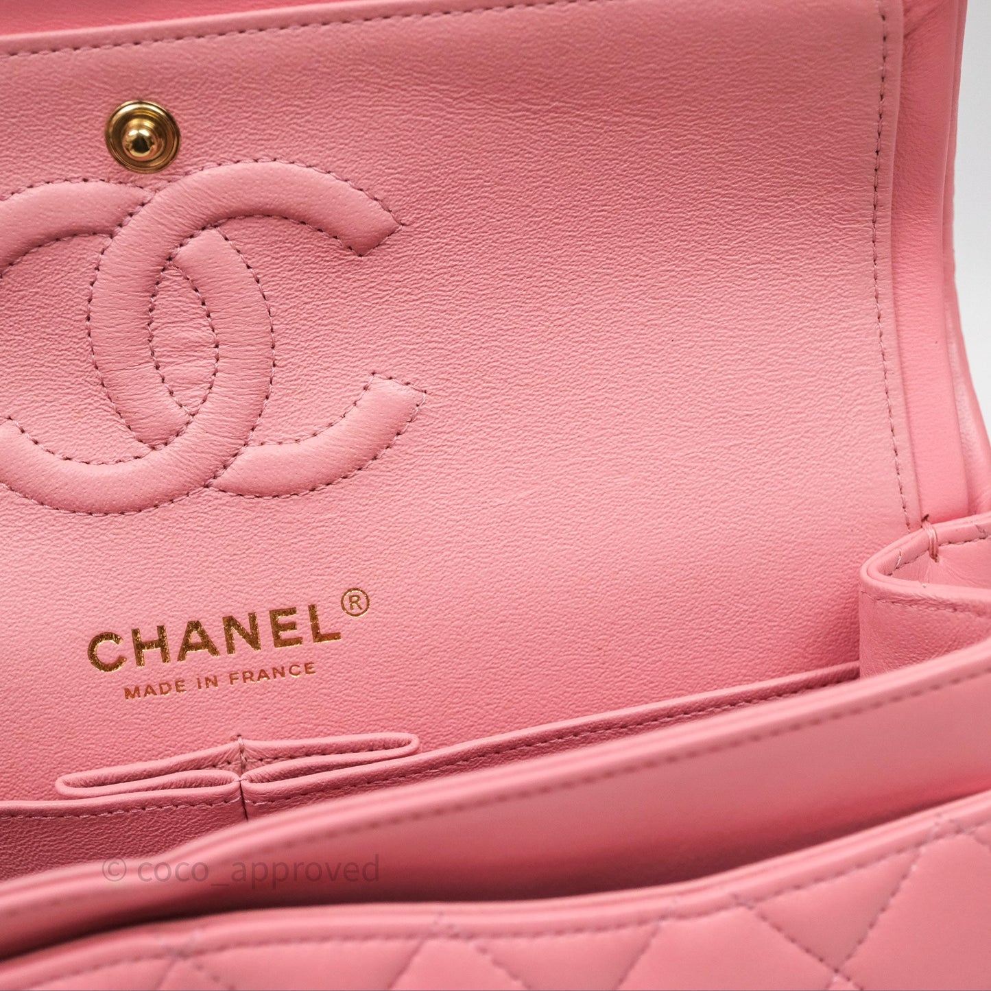 Chanel Small Classic Quilted Flap Pink Lambskin Aged Gold Hardware