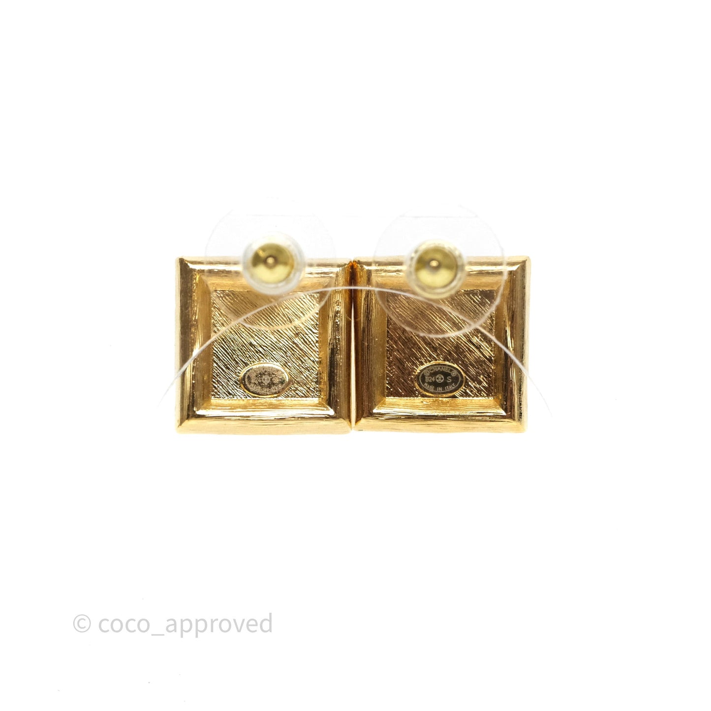 Chanel Square Crystal Pink CC Earrings Gold Tone 24S