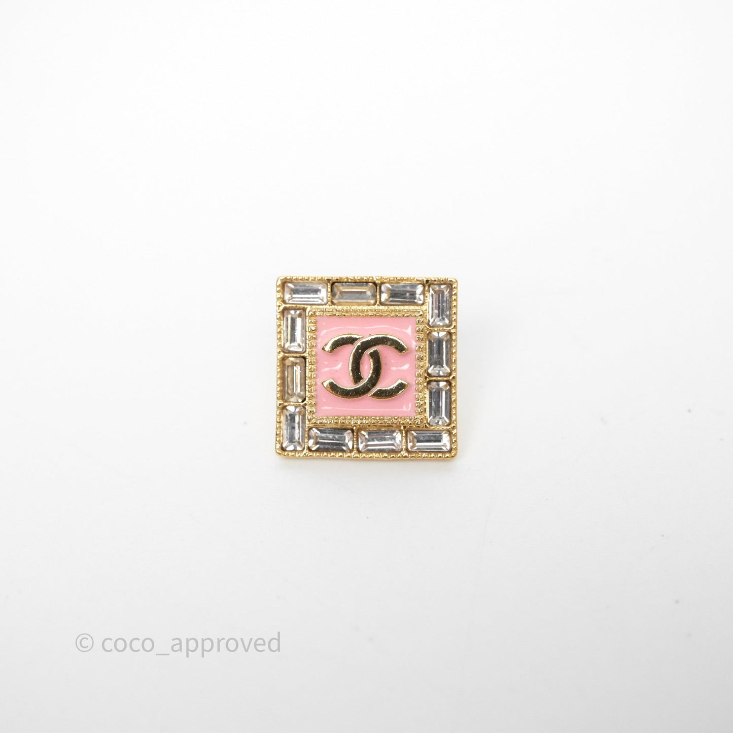 Chanel Square Crystal Pink CC Earrings Gold Tone 24S