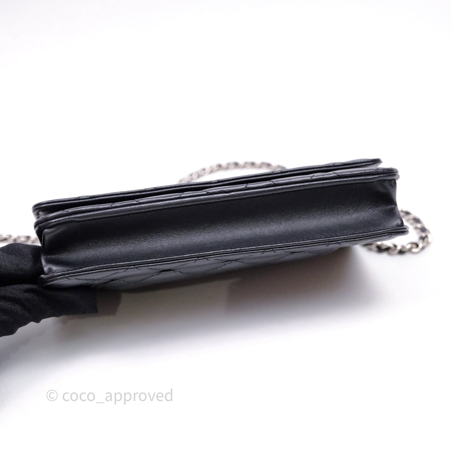 Chanel Quilted Classic Wallet on Chain WOC Black Lambskin Silver Hardware