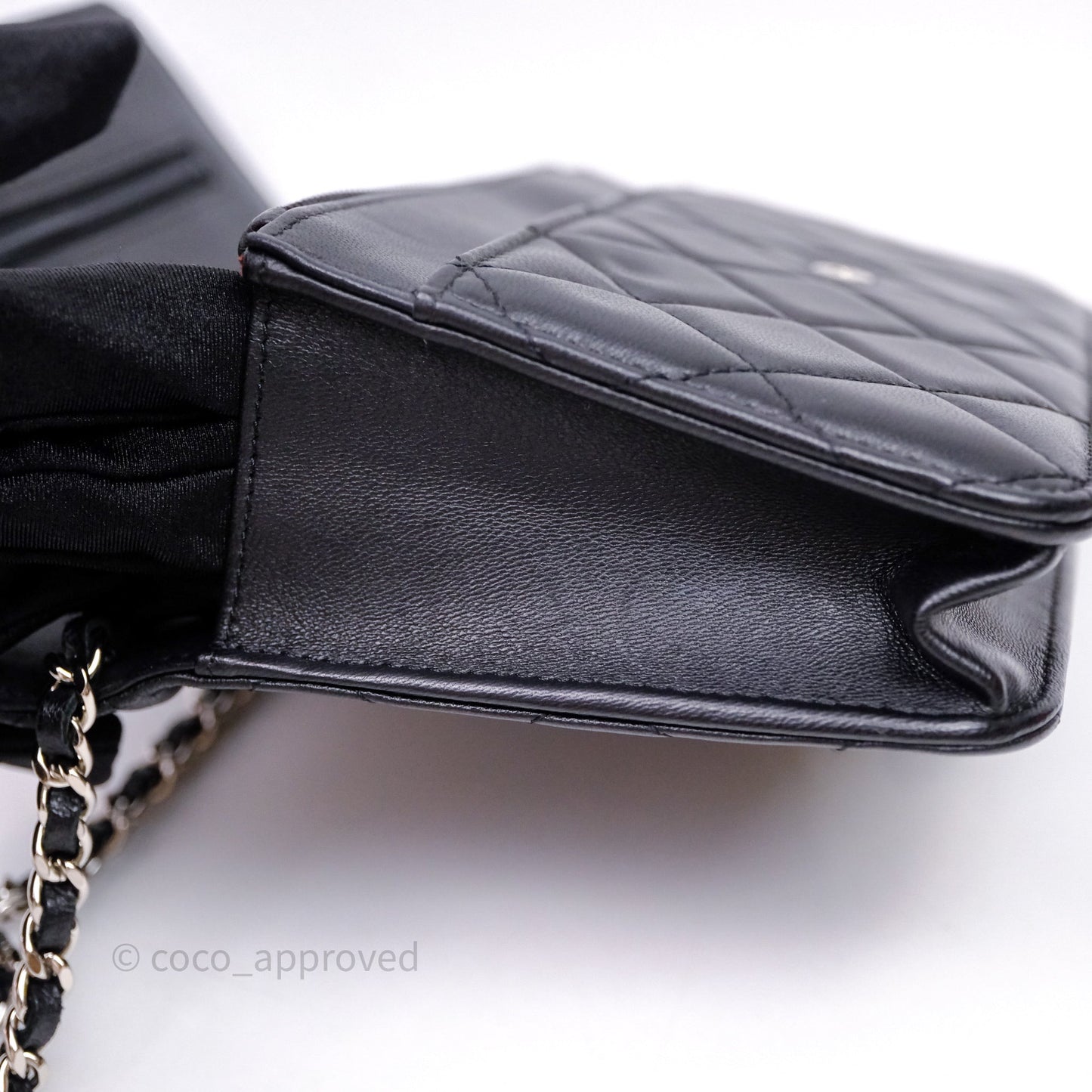 Chanel Quilted Classic Wallet on Chain WOC Black Lambskin Silver Hardware