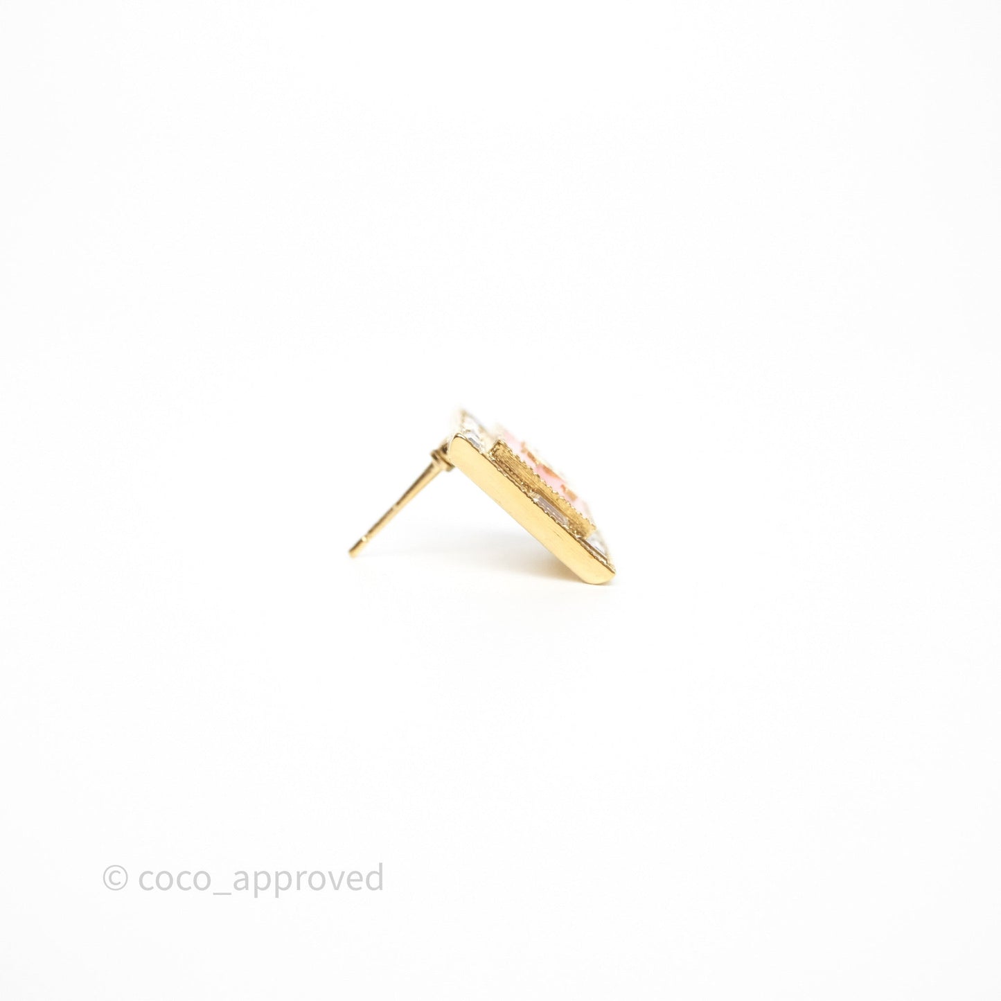 Chanel Square Crystal Pink CC Earrings Gold Tone 24S