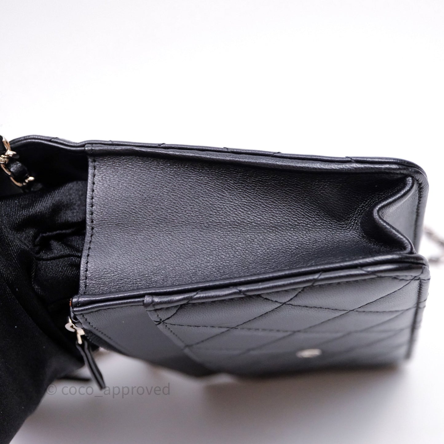 Chanel Quilted Classic Wallet on Chain WOC Black Lambskin Silver Hardware
