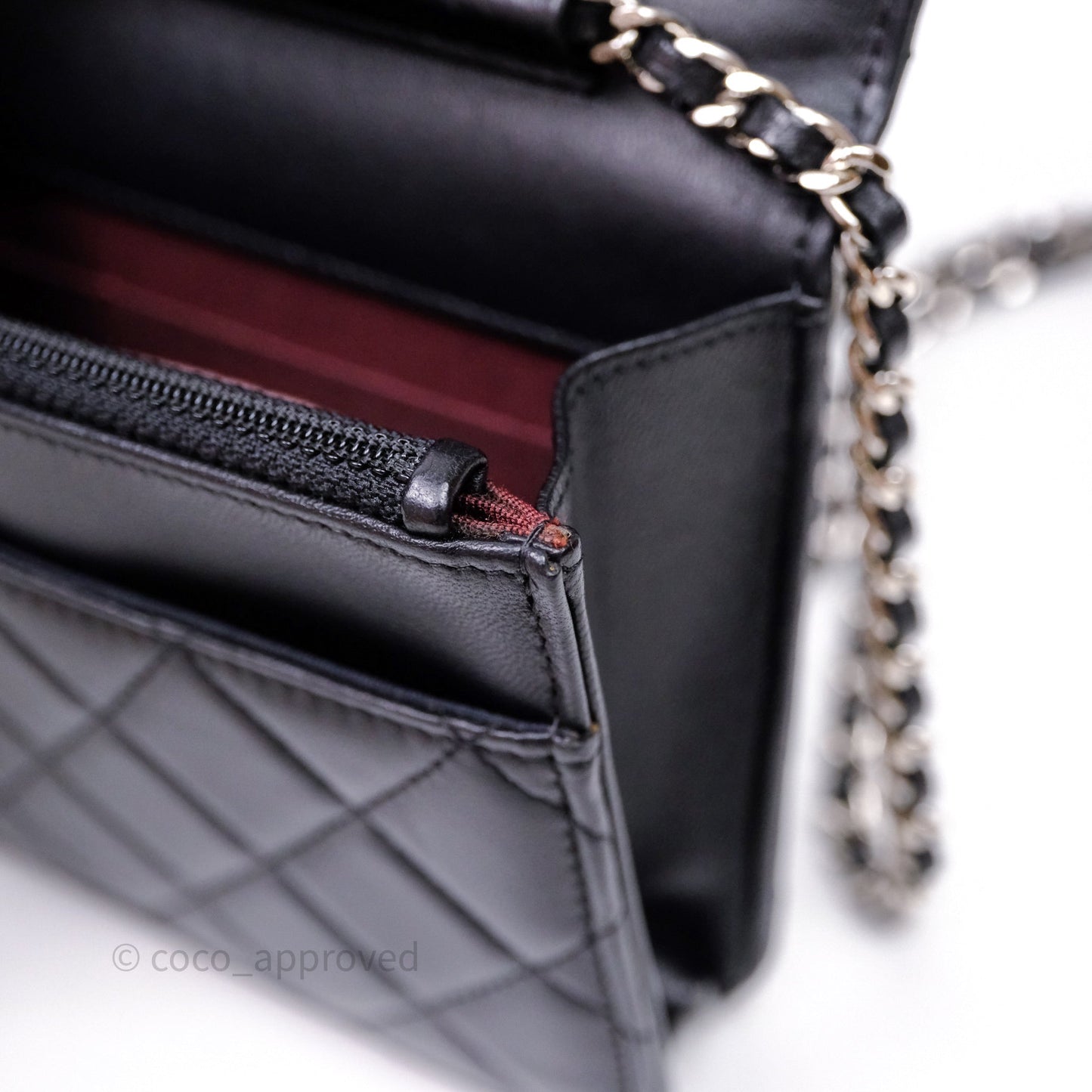 Chanel Quilted Classic Wallet on Chain WOC Black Lambskin Silver Hardware