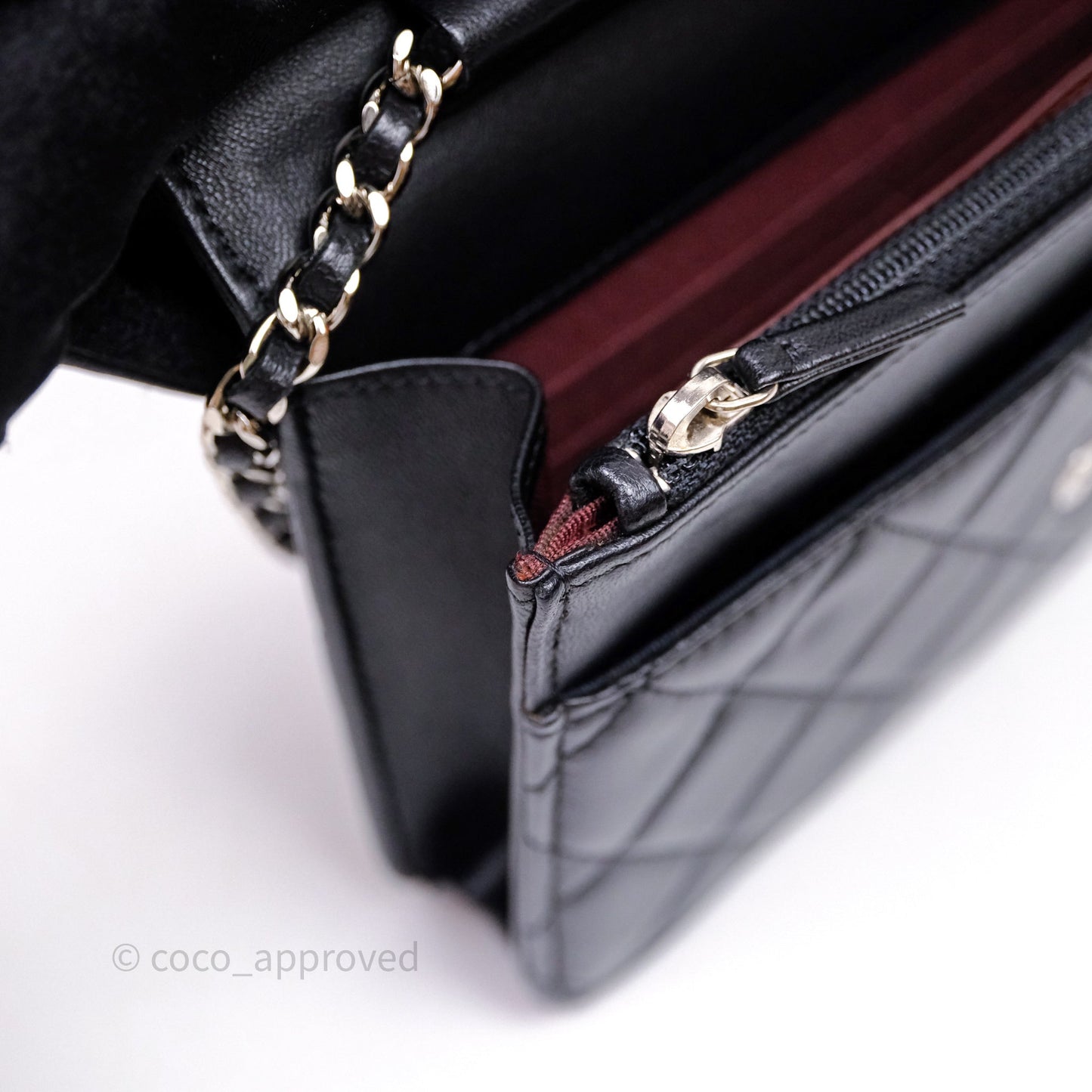 Chanel Quilted Classic Wallet on Chain WOC Black Lambskin Silver Hardware