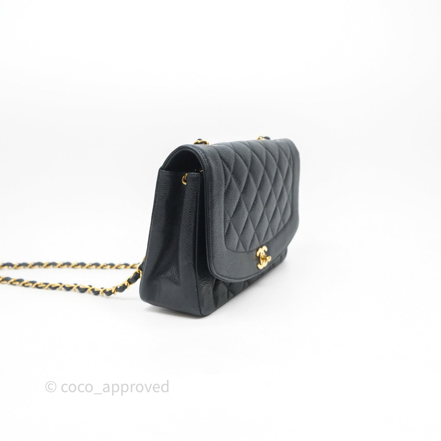 Chanel Vintage Medium Classic Diana Flap Bag Black Caviar 24K Gold Hardware